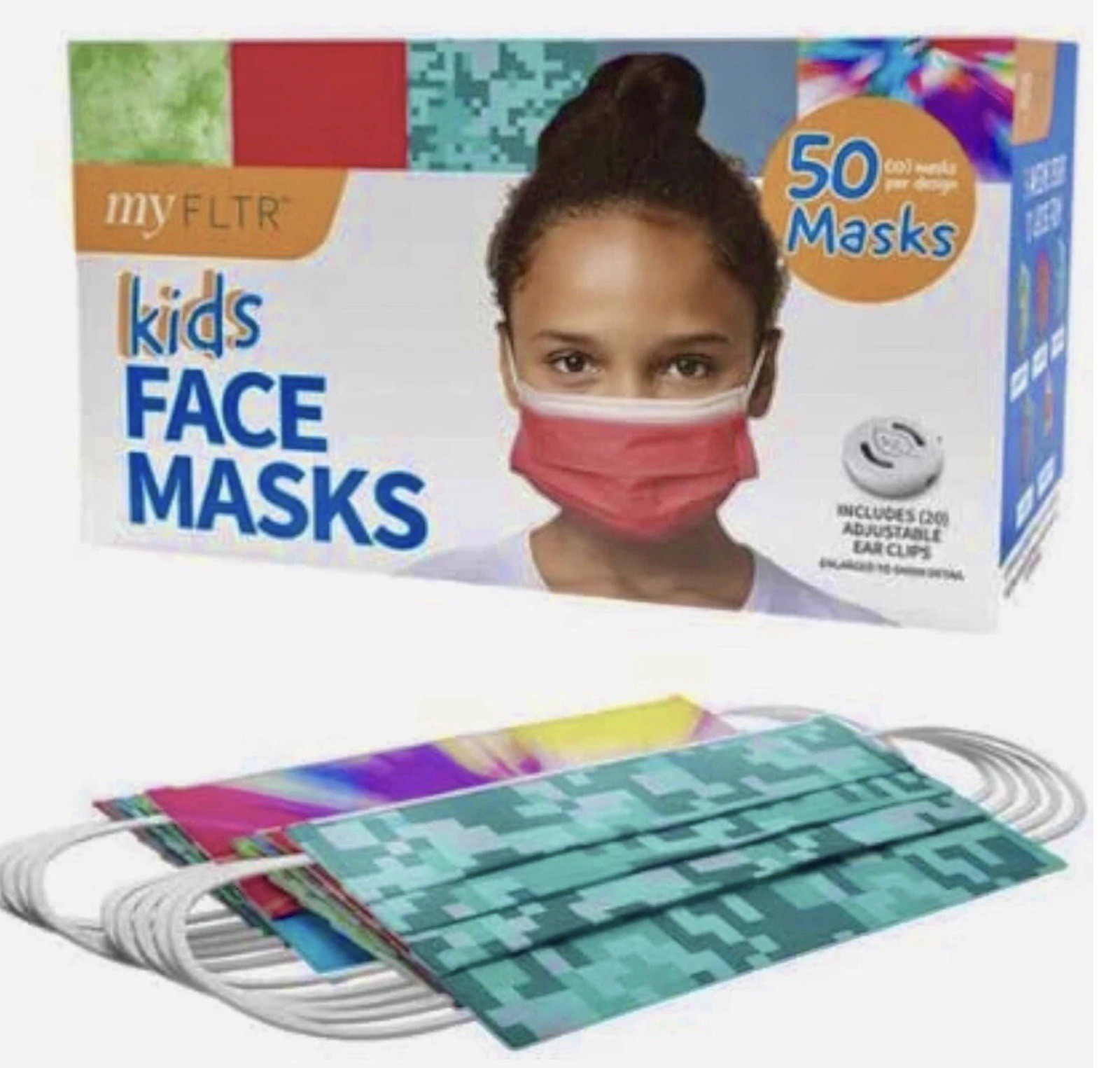 FLTR Kid’s General Use Disposable Face Mask Adjustable Ear Loop Clips New 150 ct