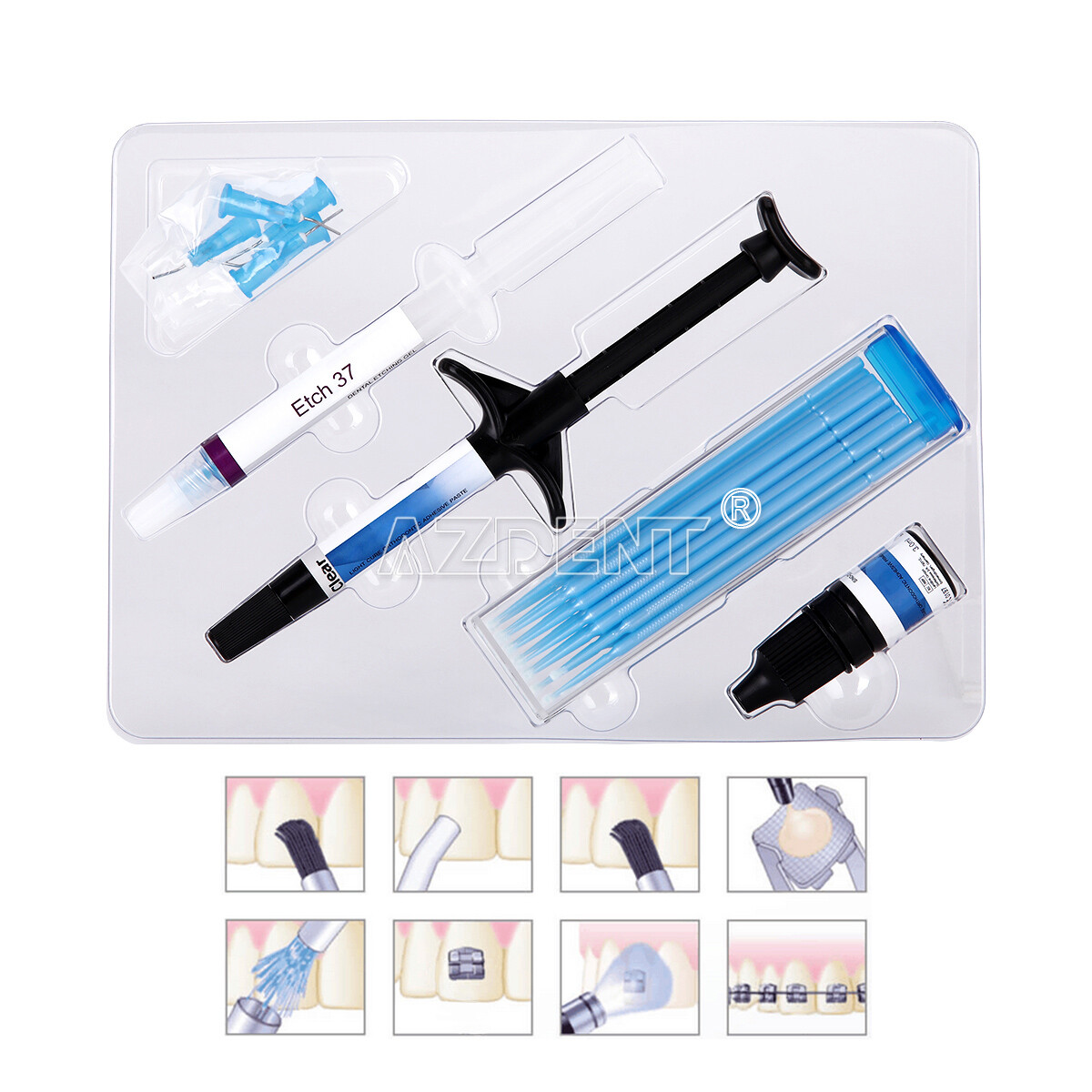 10Pack Dental Ortho Brackets Braces Mini Roth.022 /Light Cure Adhesive Kit