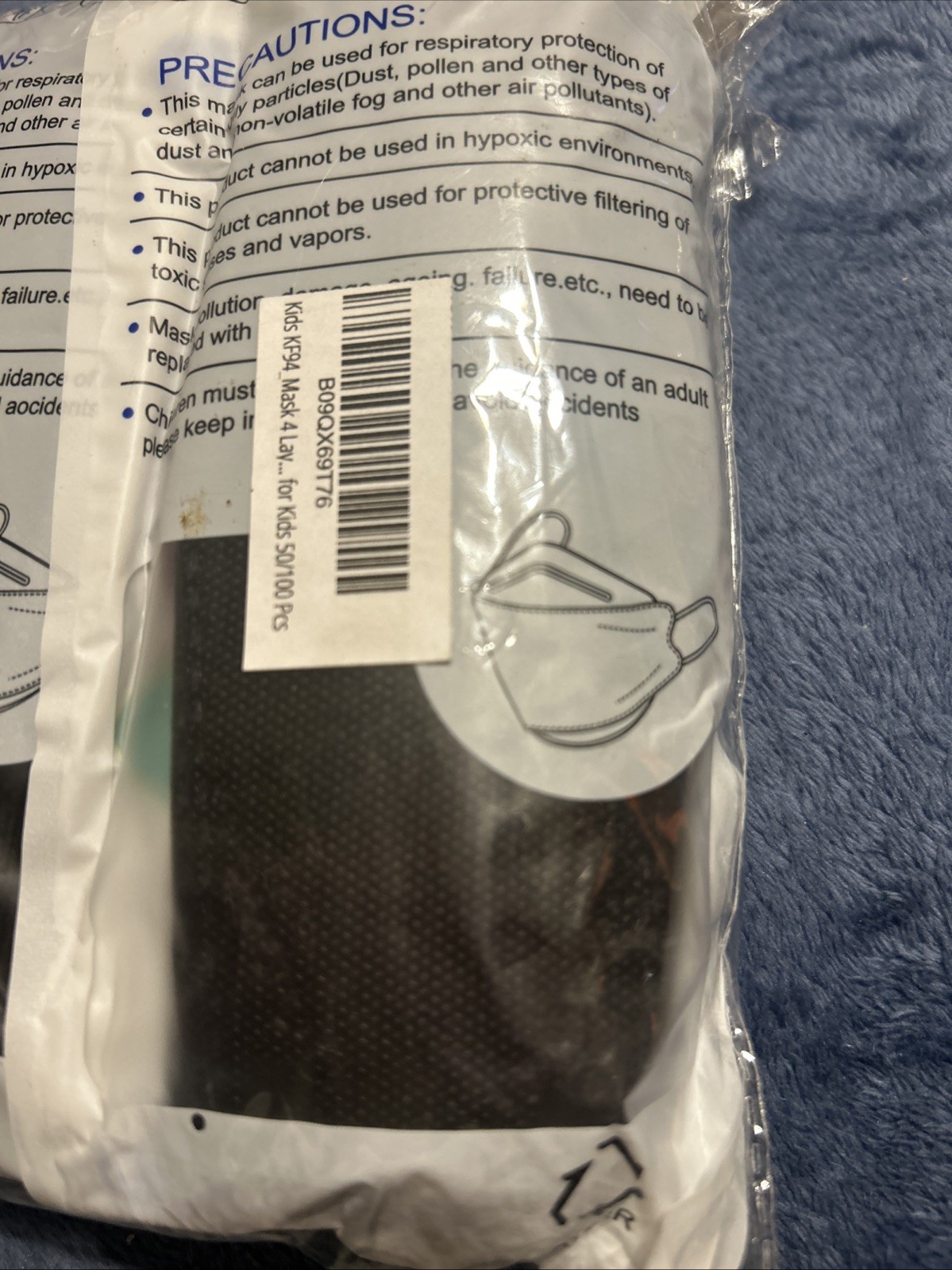 KF94 50pk Black Non Medical Protective Face Mask Kids 4 Layer New Sealed A16