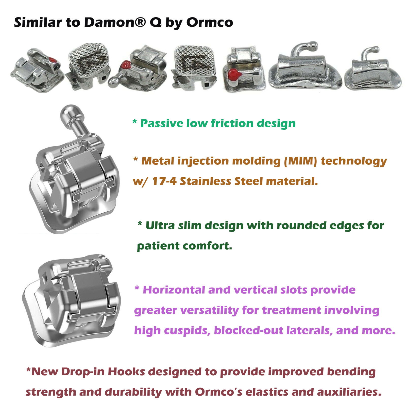 Orthodontic Self Ligating Brackets Mini Metal Braces Roth MBT 022 345H DAMON Q