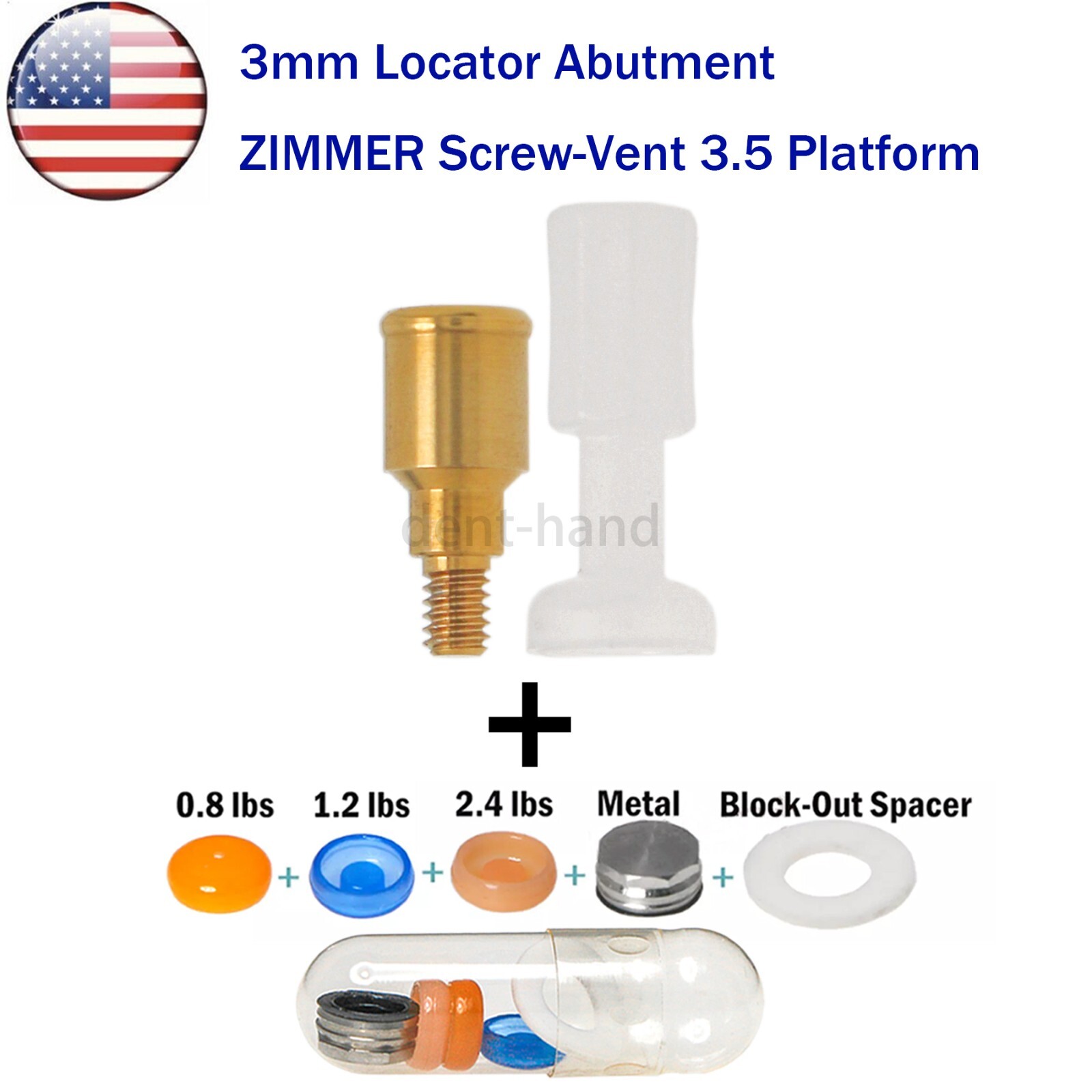 US Dental Zimmer Locator Abutment PA Dia=3.5mm 1-5mm Implant Retention Caps Tool