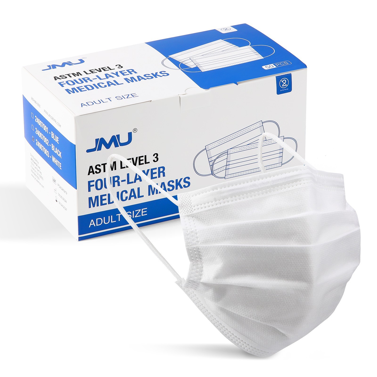 JMU Dental Disposable Medical 4-Ply Face Mask Earloop Cover White