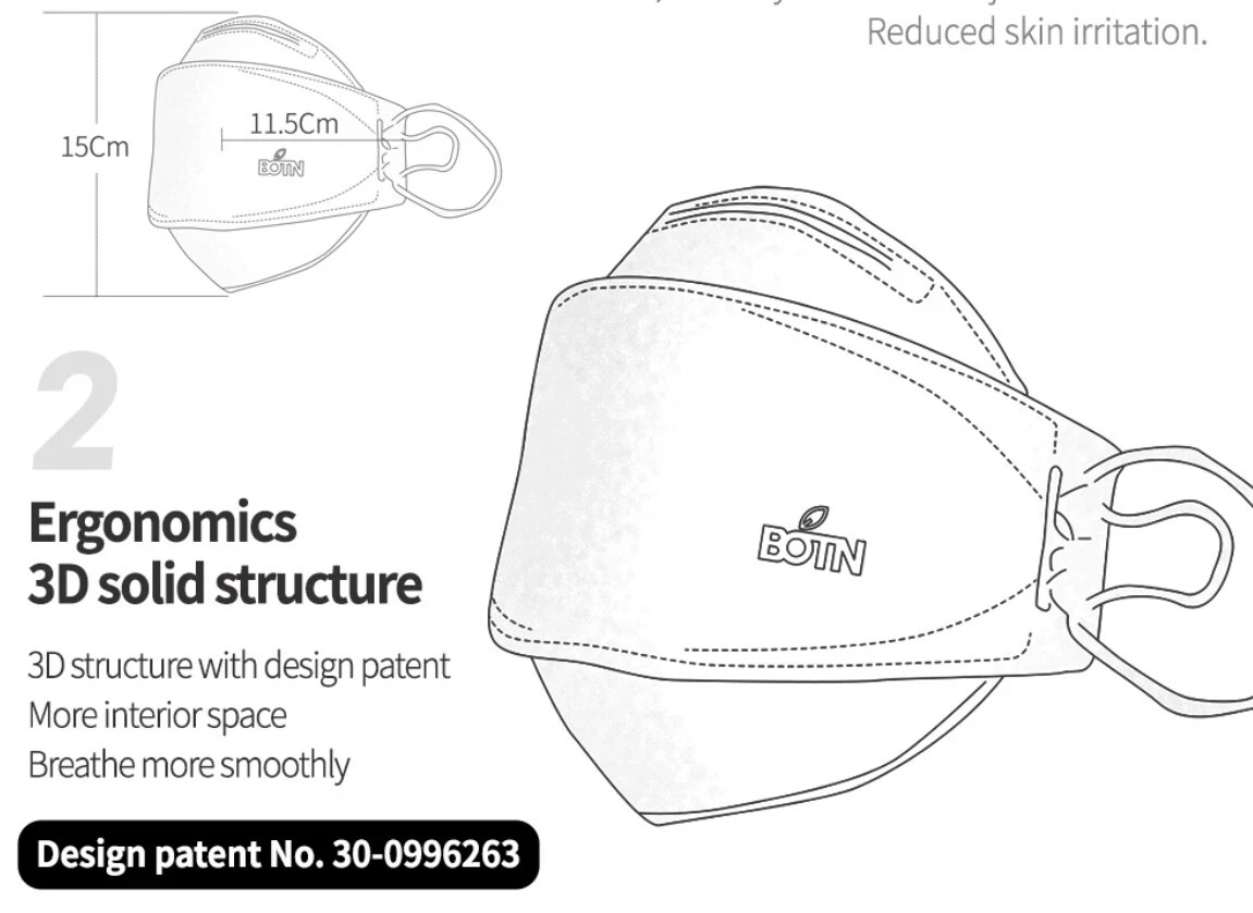 Pack of 10 BOTN Adjustable KF94 Korean Face Mask Made in Korea Dust Covers Large