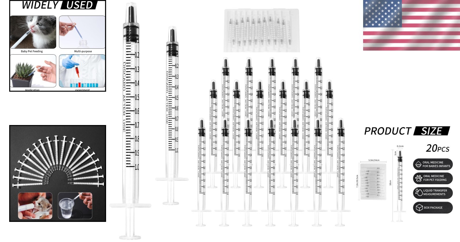 Pack of 20 1ml Plastic Syringes – Perfect for Animal Care and Lab Experiments