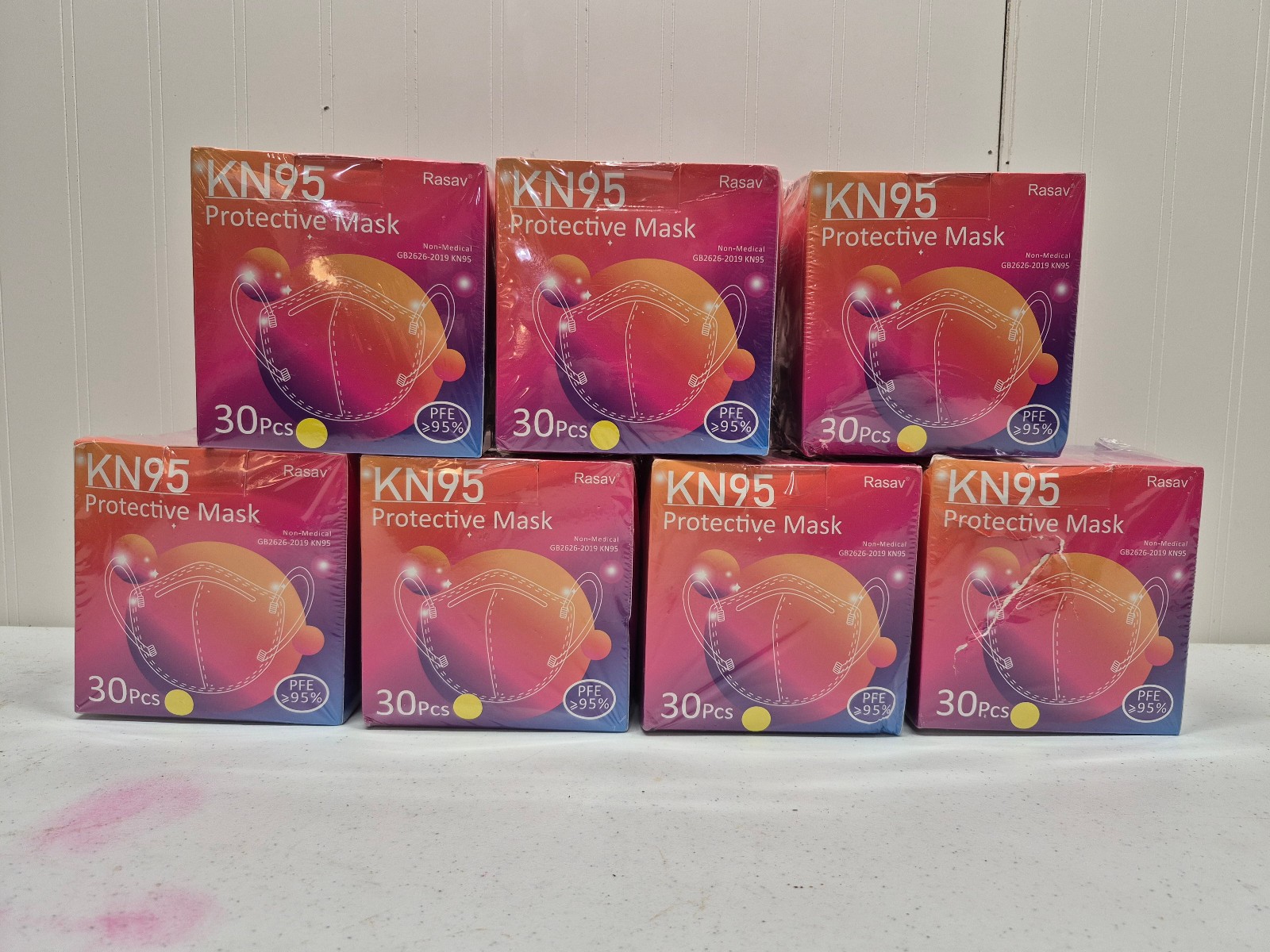 Lot of 210 KN95 Disposable Protective Face Masks (7 Boxes of 30) PFE =95