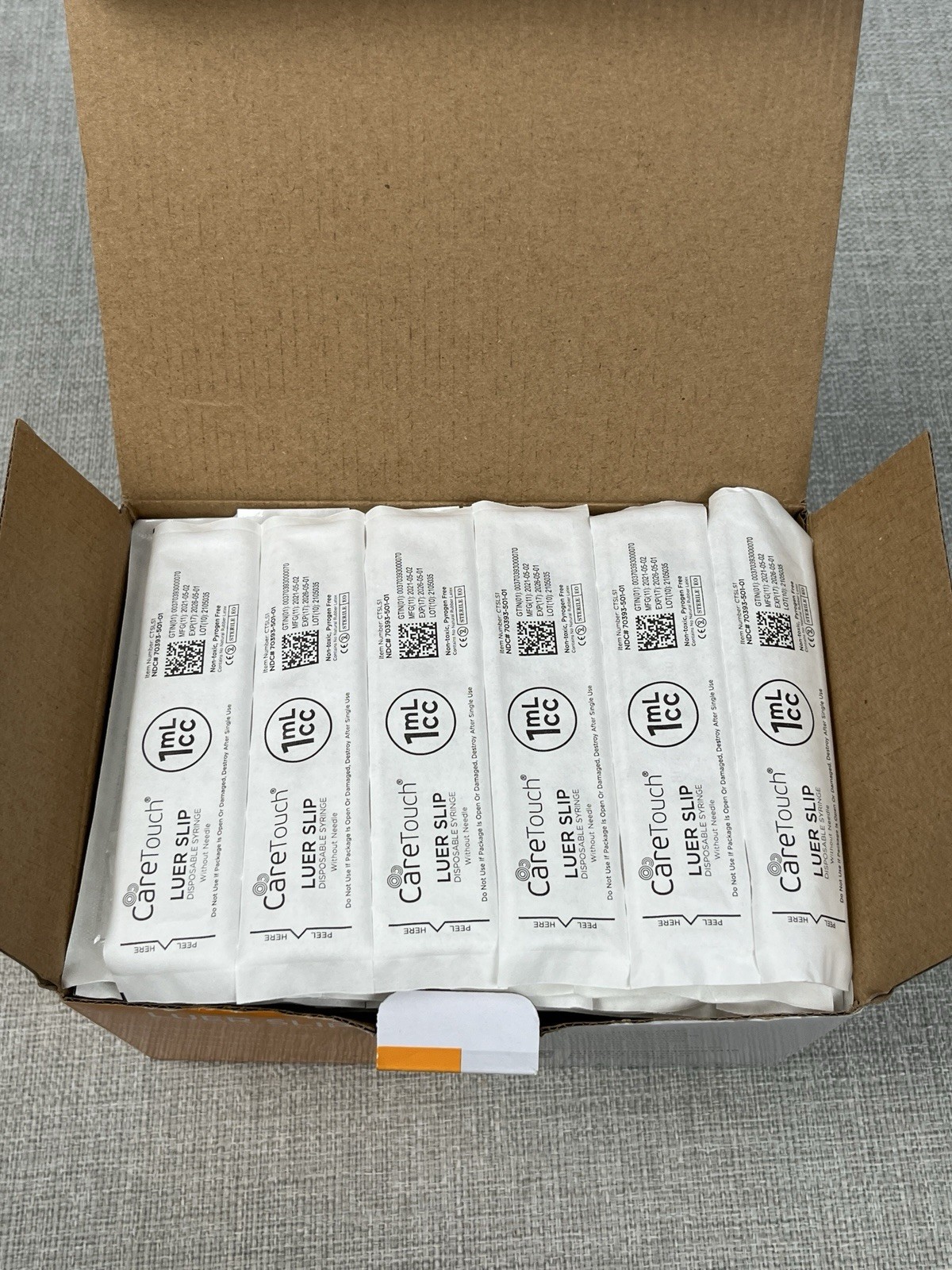 100x CareTouch Luer Lock Disposable Syringes (NO Needle) 1 cc/mL EXP 05/01/2026
