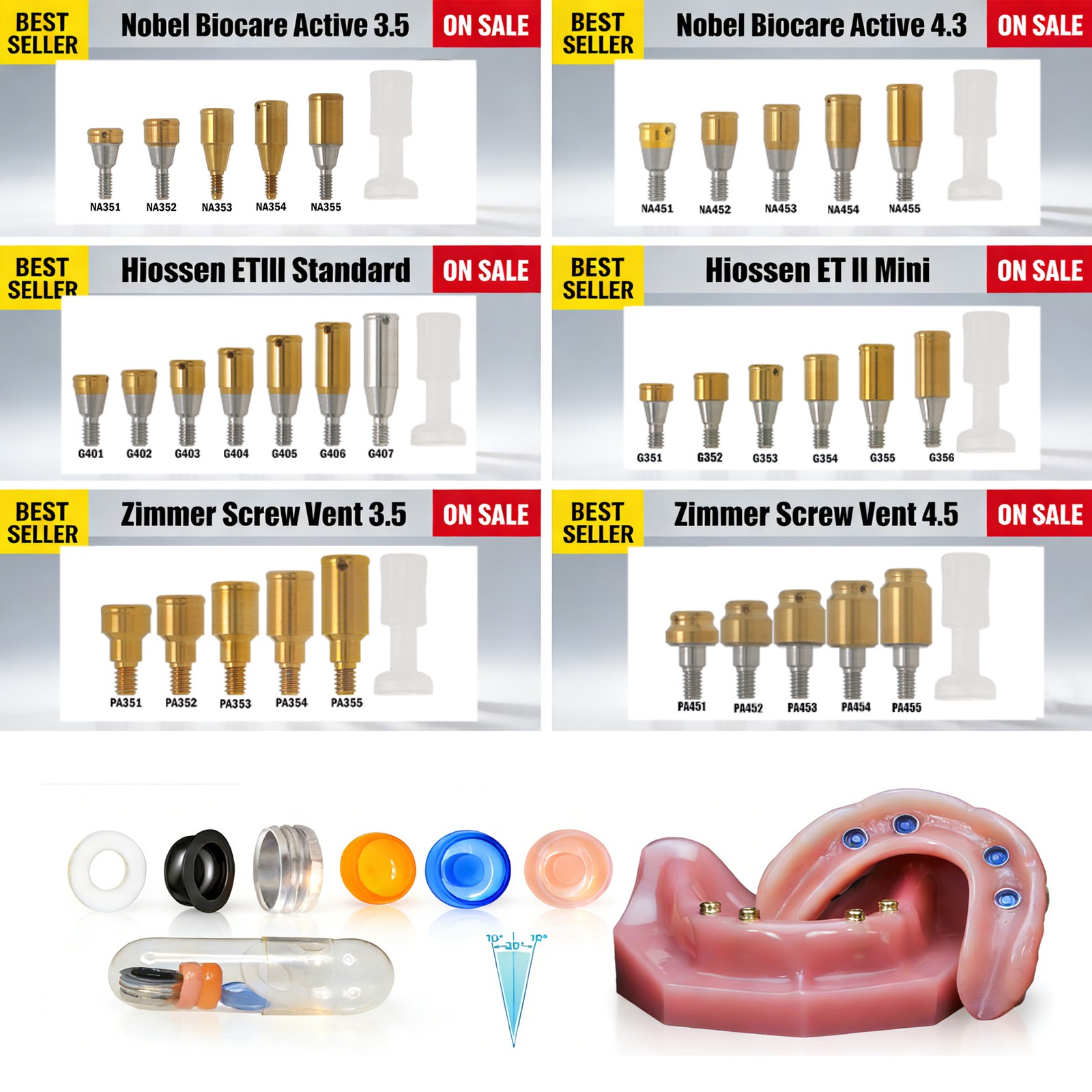US Zest Locator Abutment Attachment Overdenture Caps Fits Hiossen Nobel Zimmer