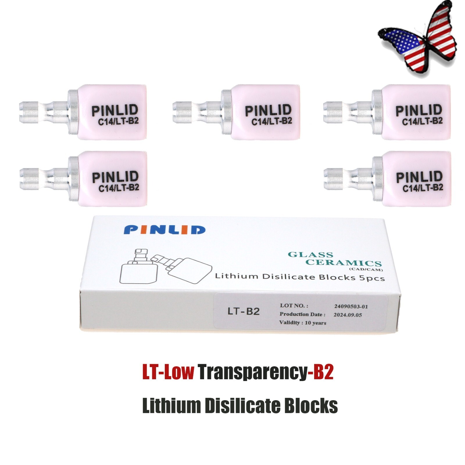 US C14 Lithium Disilicate Dental Emax Glass Ceramic CAD/CAM Blocks HT LT 5/Box