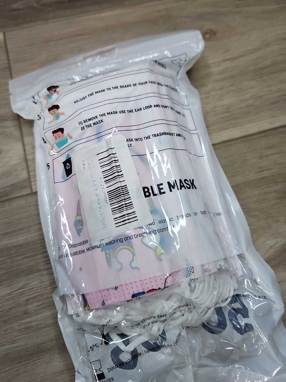 50 Pcs Kids Disposable Safety Face Mask Pink Unicorn 1 Design Sealed