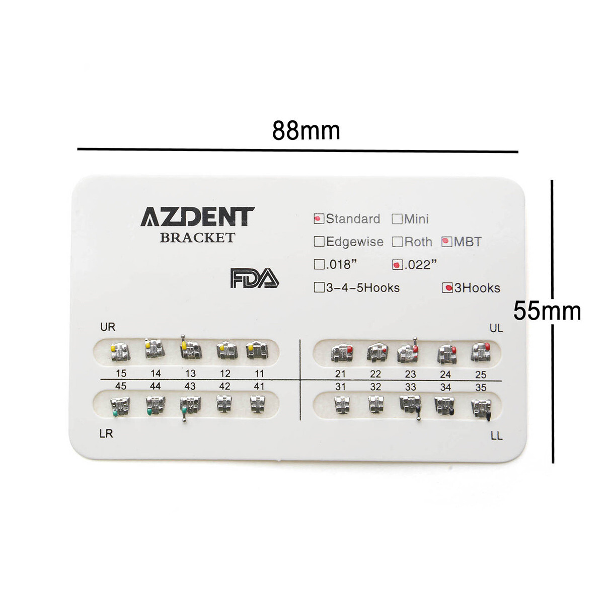 10packs AZDENT Dental Braces Brackets Mini/Standard MBT/Roth 022/018 Hooks 3 4 5
