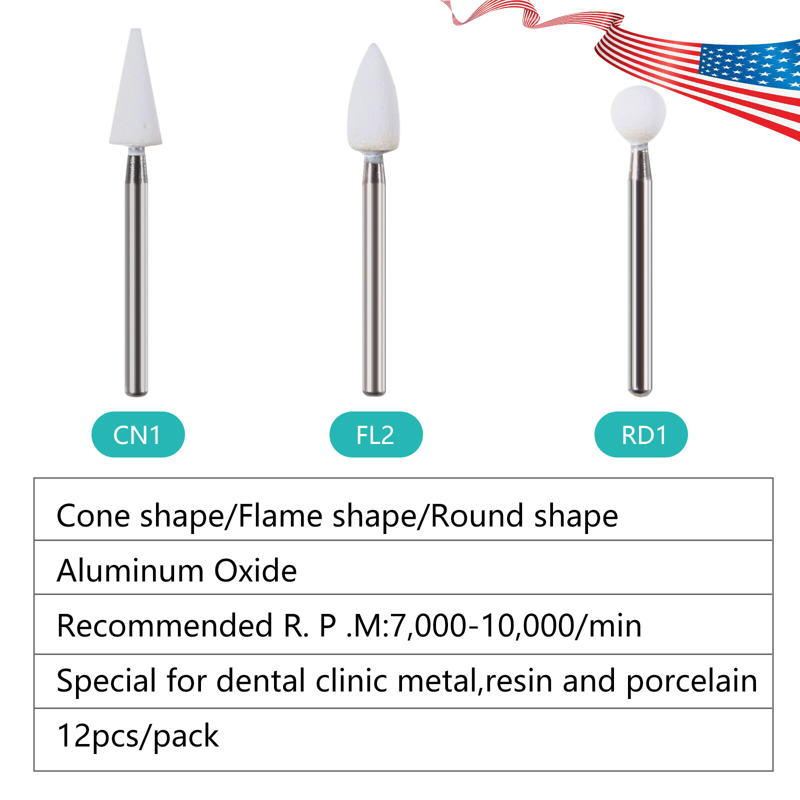 Dental Porcelain Resin Handpiece Polishing Burs FG Cone/Flame/Round