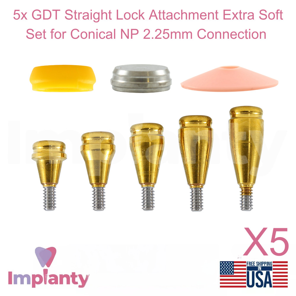 5x Dental Straight Lock Attachment Extra Soft Silicone Set Conical NP 2.25mm