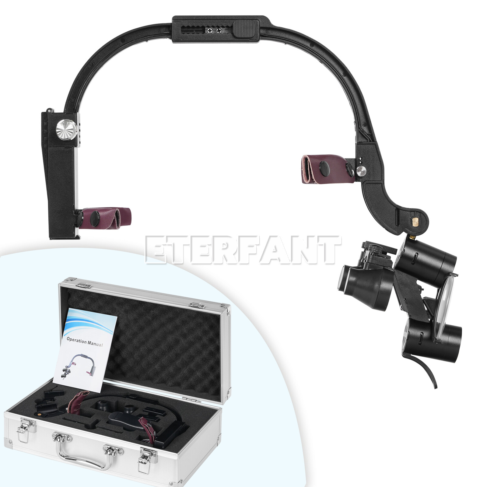 ETERFANT 3.5X Dental Surgical Headband Binocular Loupe w/5W LED Head Light 2 Led