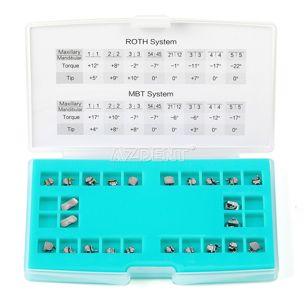 AZDENT Dental Self-Ligating Bracket Buccal Tube MBT Roth 0.022 Hooks 345/Tool