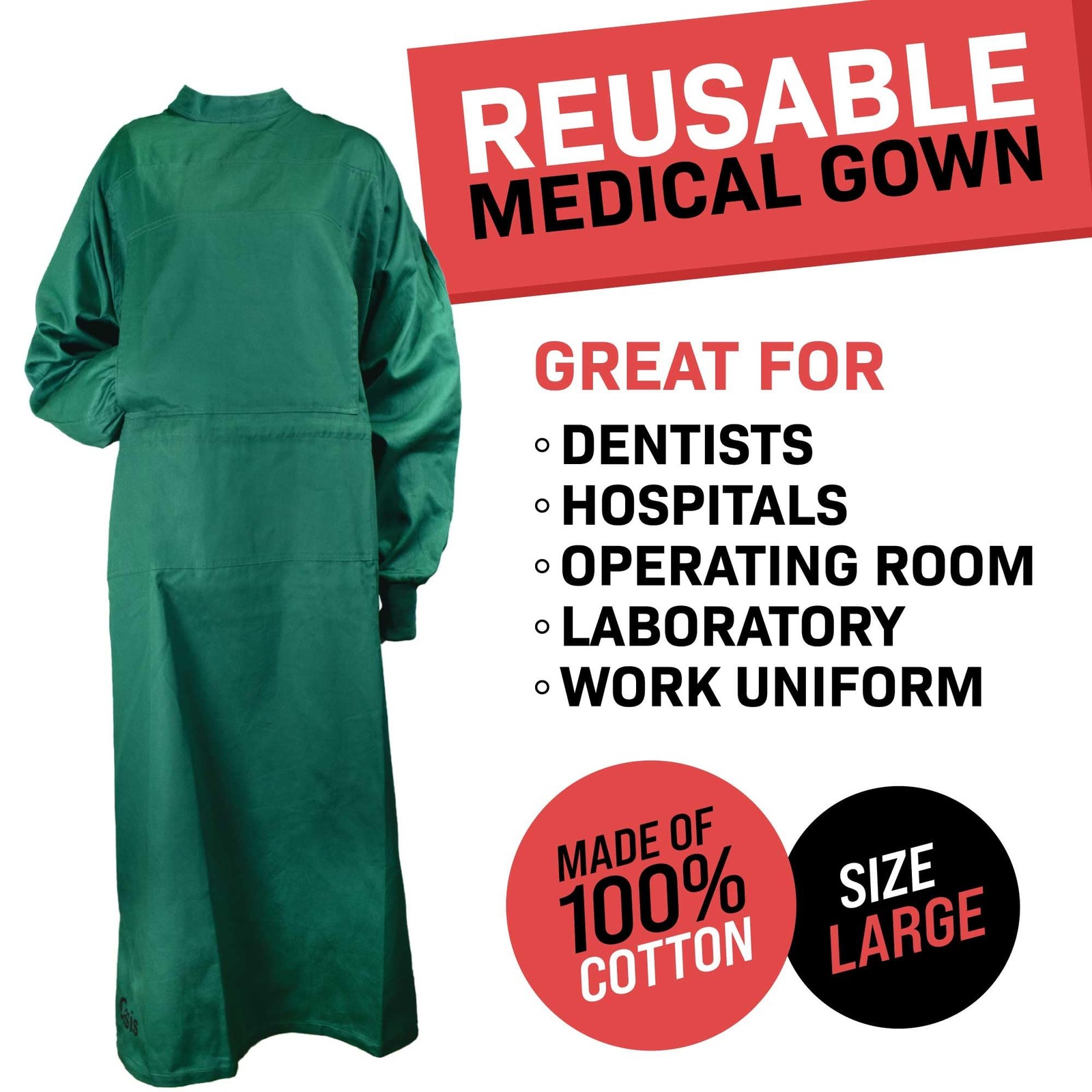 Cloth Procedure Gown, Washable Reusable Gown, Long Sleeve & Elastic Cuff, 100…