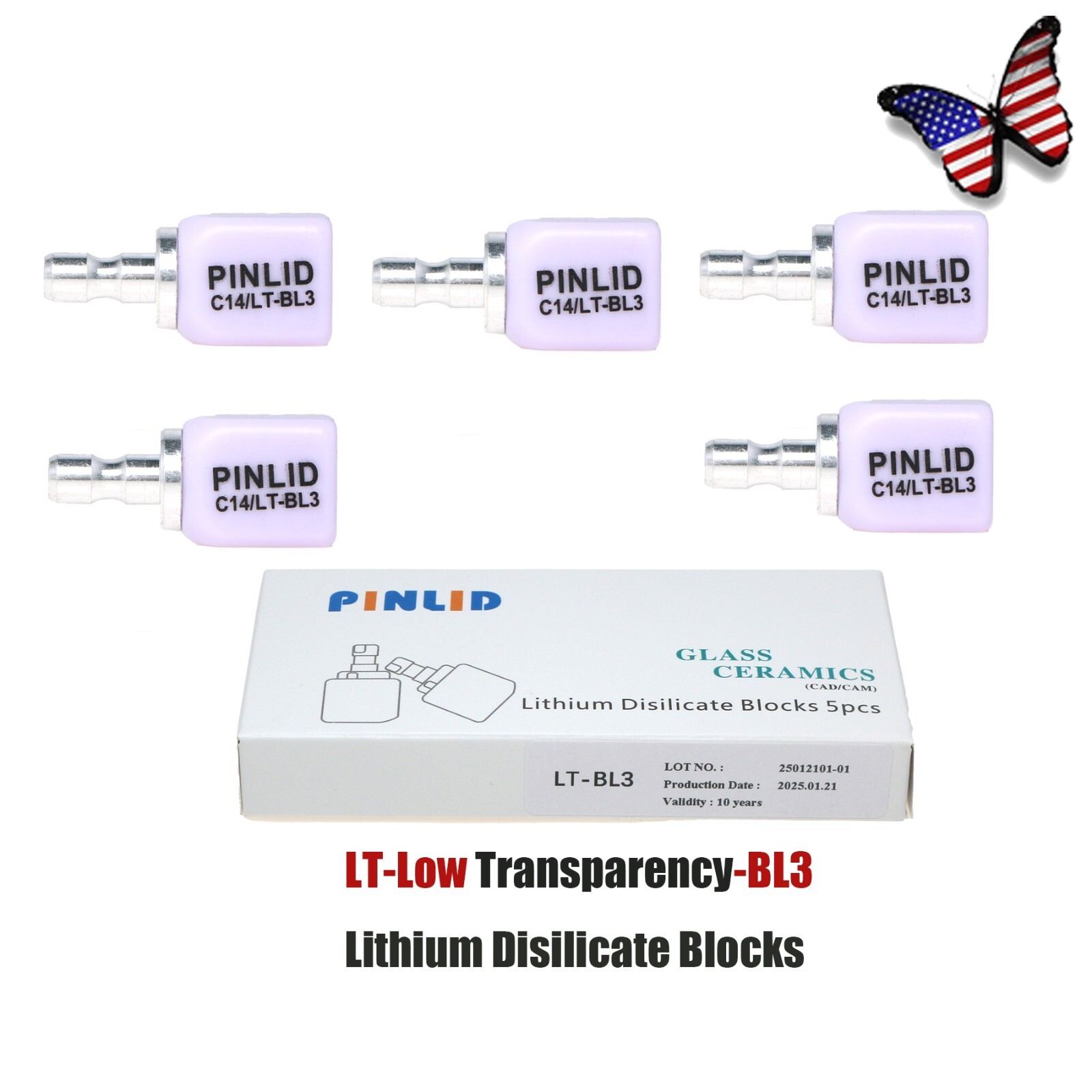 US C14 Lithium Disilicate Dental Emax Glass Ceramic CAD/CAM Blocks HT LT 5/Box