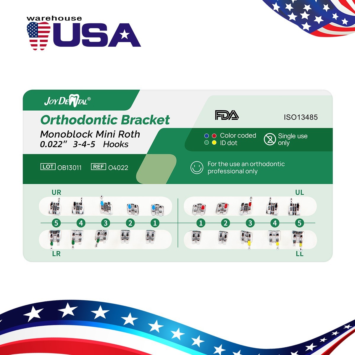 10 pack Dental Orthodontic Brackets Braces Metal Mini Roth Slot 022 Hook 345