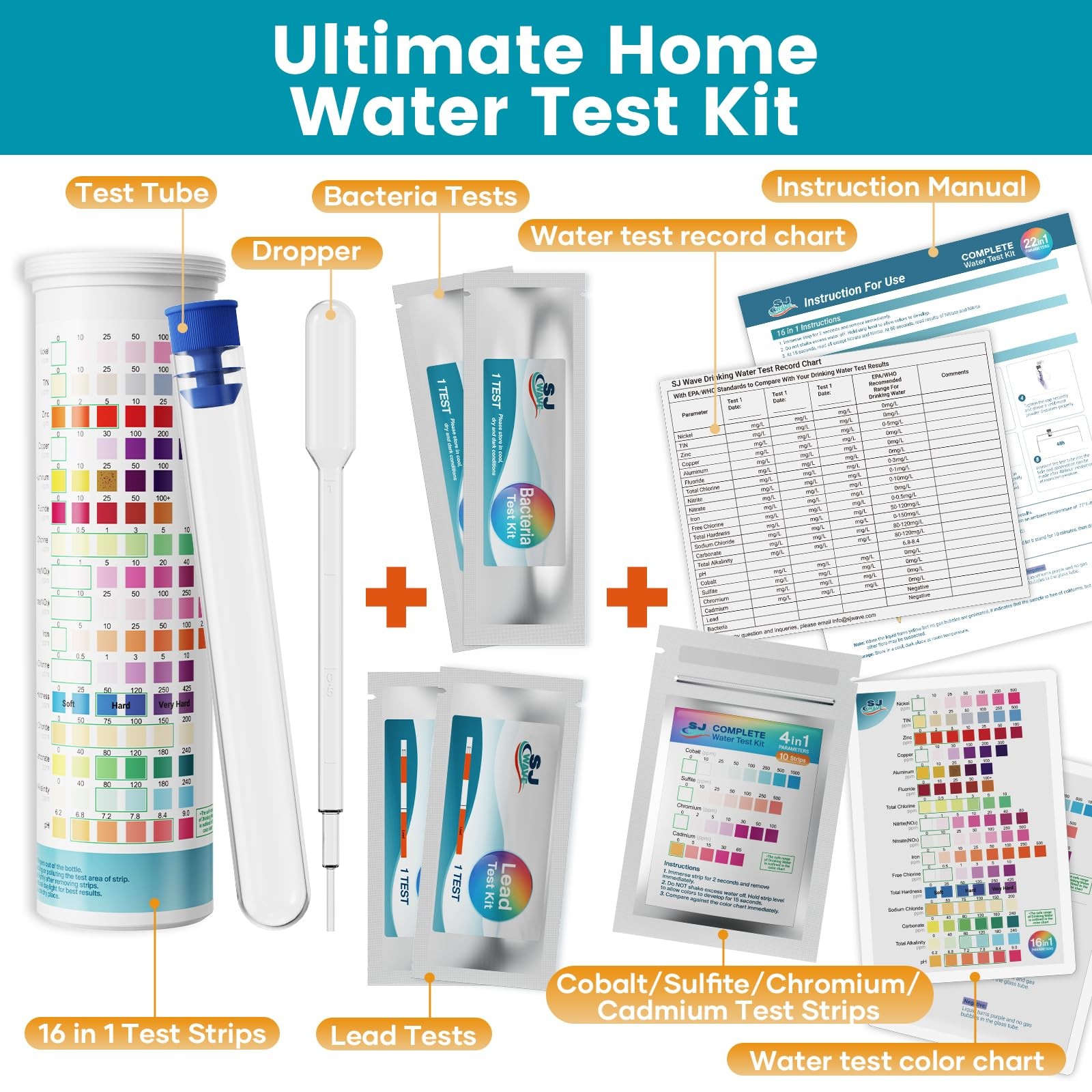 SJ WAVE 22 in 1 Water Test Kits – 125 Strips Drinking Kit, Home…