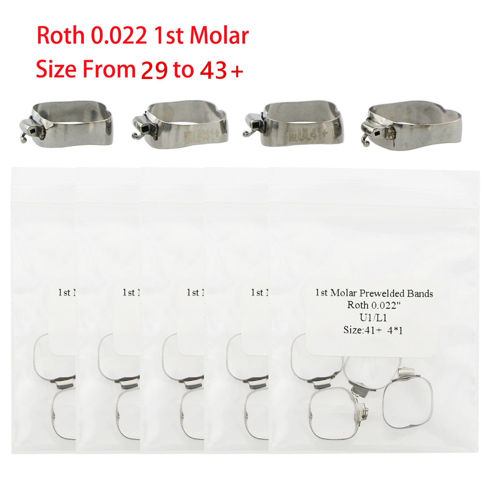 Dental Ortho 1st Molar Buccal Tube Prewelded Bands U2/L1 Roth 0.022 29 to 43+