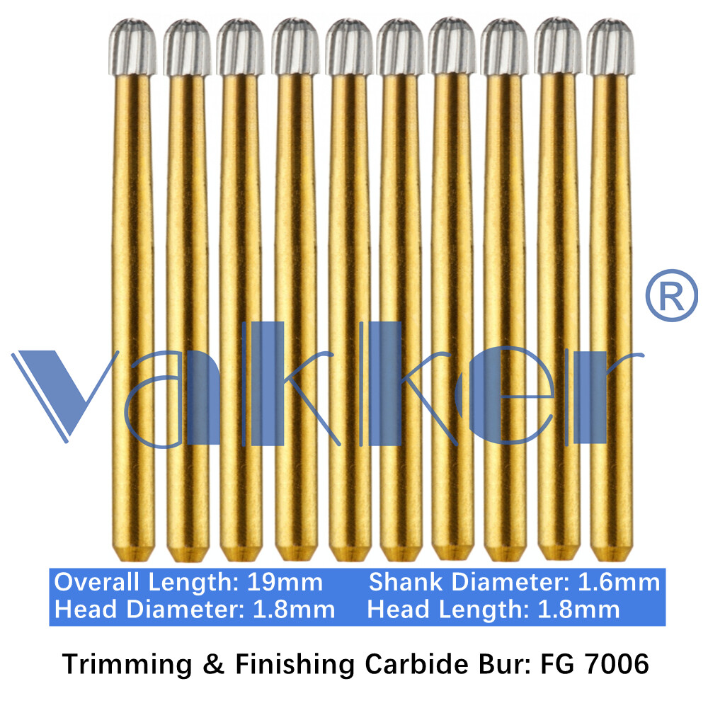 10/Pack Dental Trimming & Finishing Gold Carbide Burs Round Needle Egg FG7106