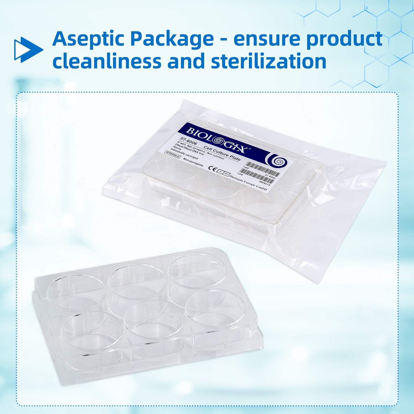 6-Well Polystyrene Cell Culture Plates with Lids, Individual Wrapped Plates, Ste