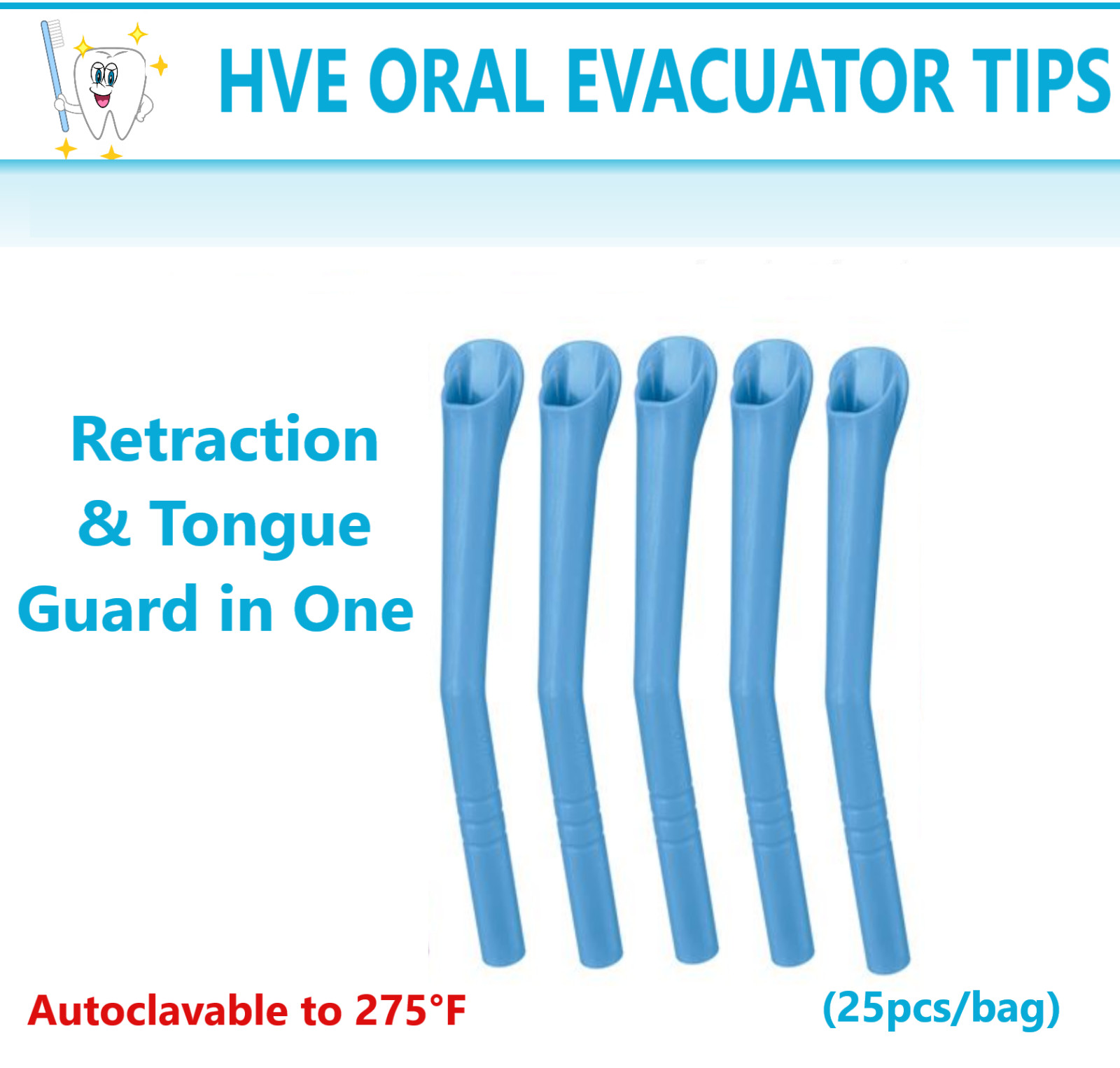 Dental HVE Tips HVE Retraction & Tongue Guard Tips, Autoclavable to 275°F, 25/Bg