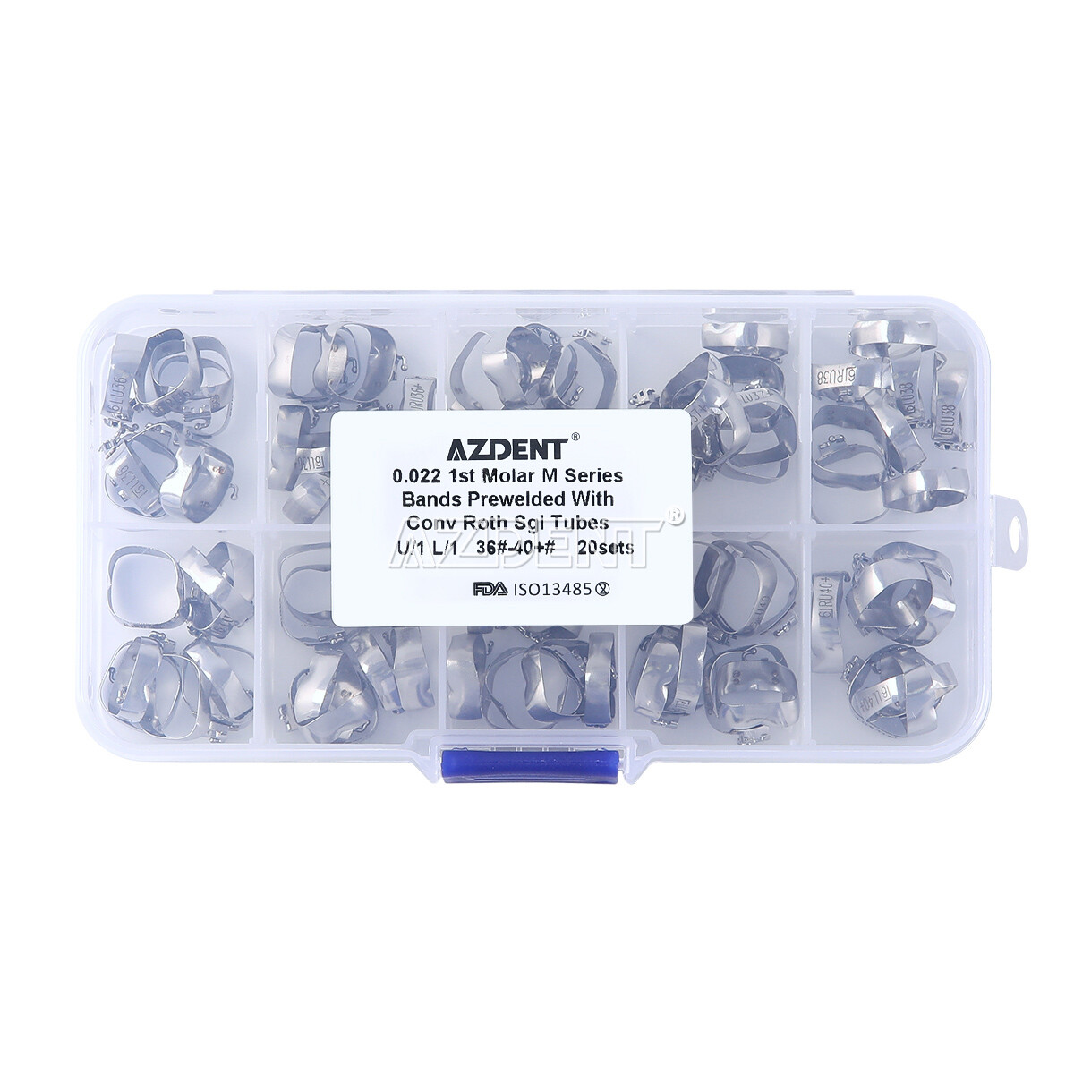 Bandas Ortodoncia AZDENT con Tubo Bucal 1er Molar MBT/Roth .022 Tallas 35-39+