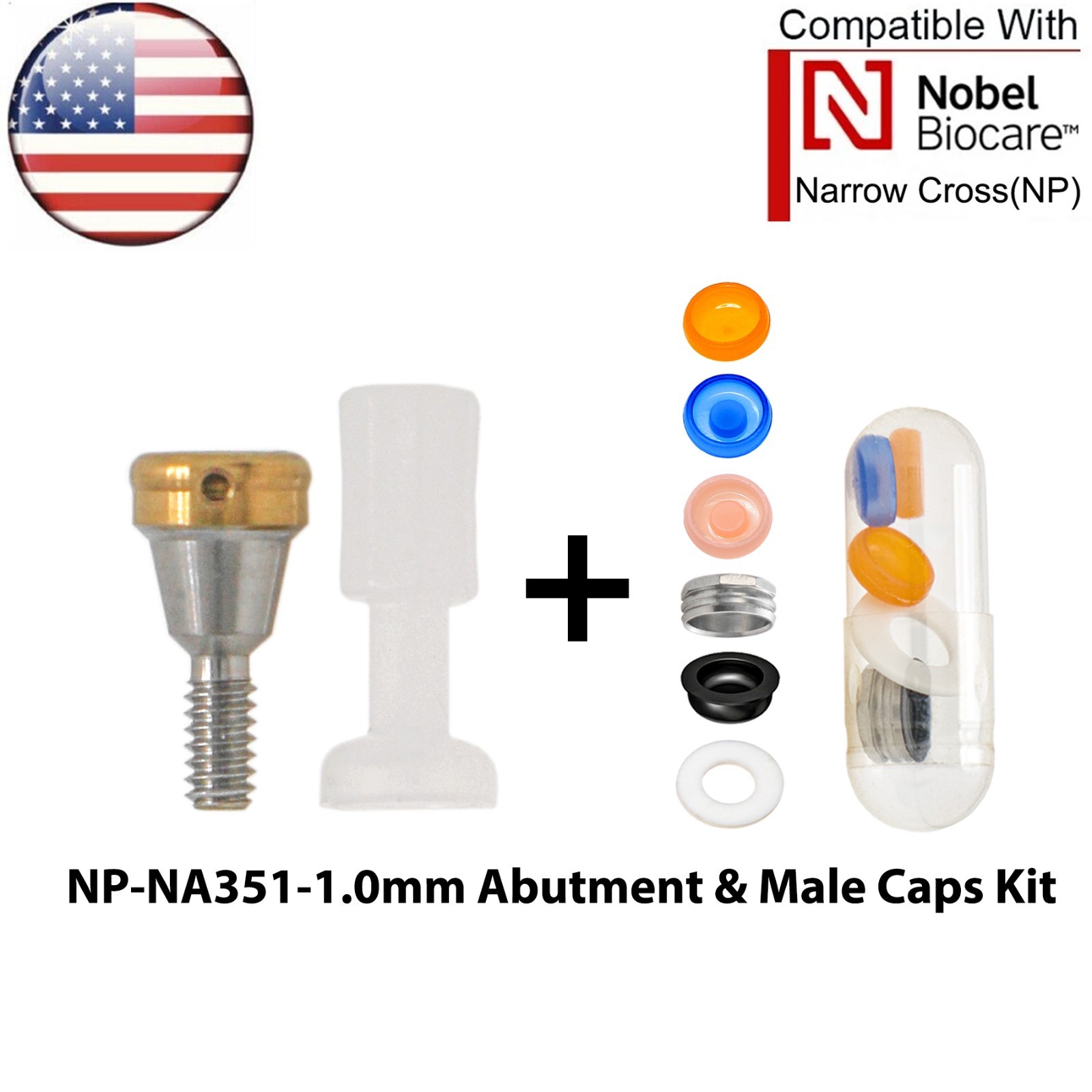 US Dental Overdenture Locator Abutment NP/RP & Male Caps Kit Fits Nobel Active