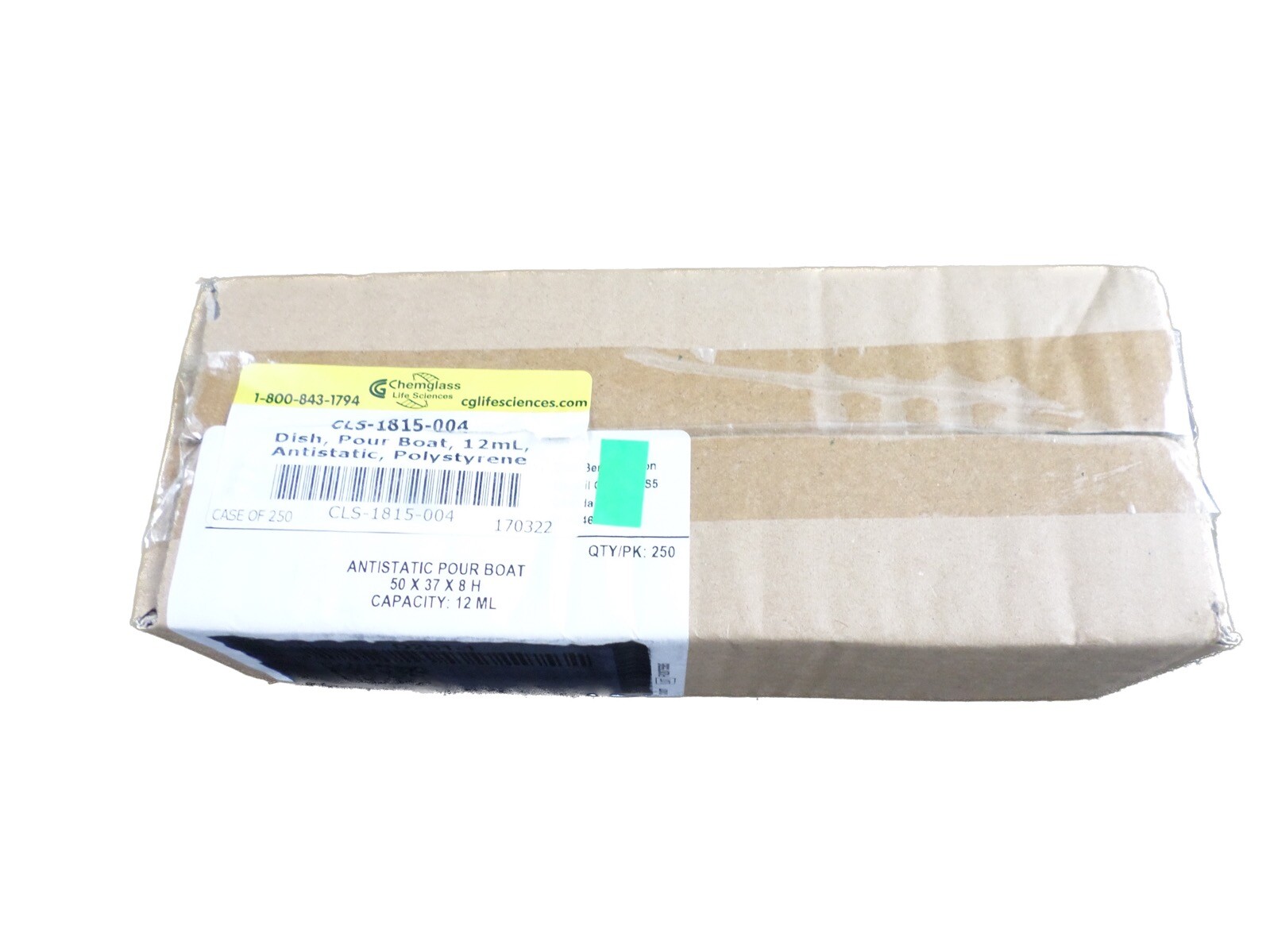 CHEMGLASS 12mL Pour Boat PS Antistatic Weighing Dishes CLS1815004 (250/pk)