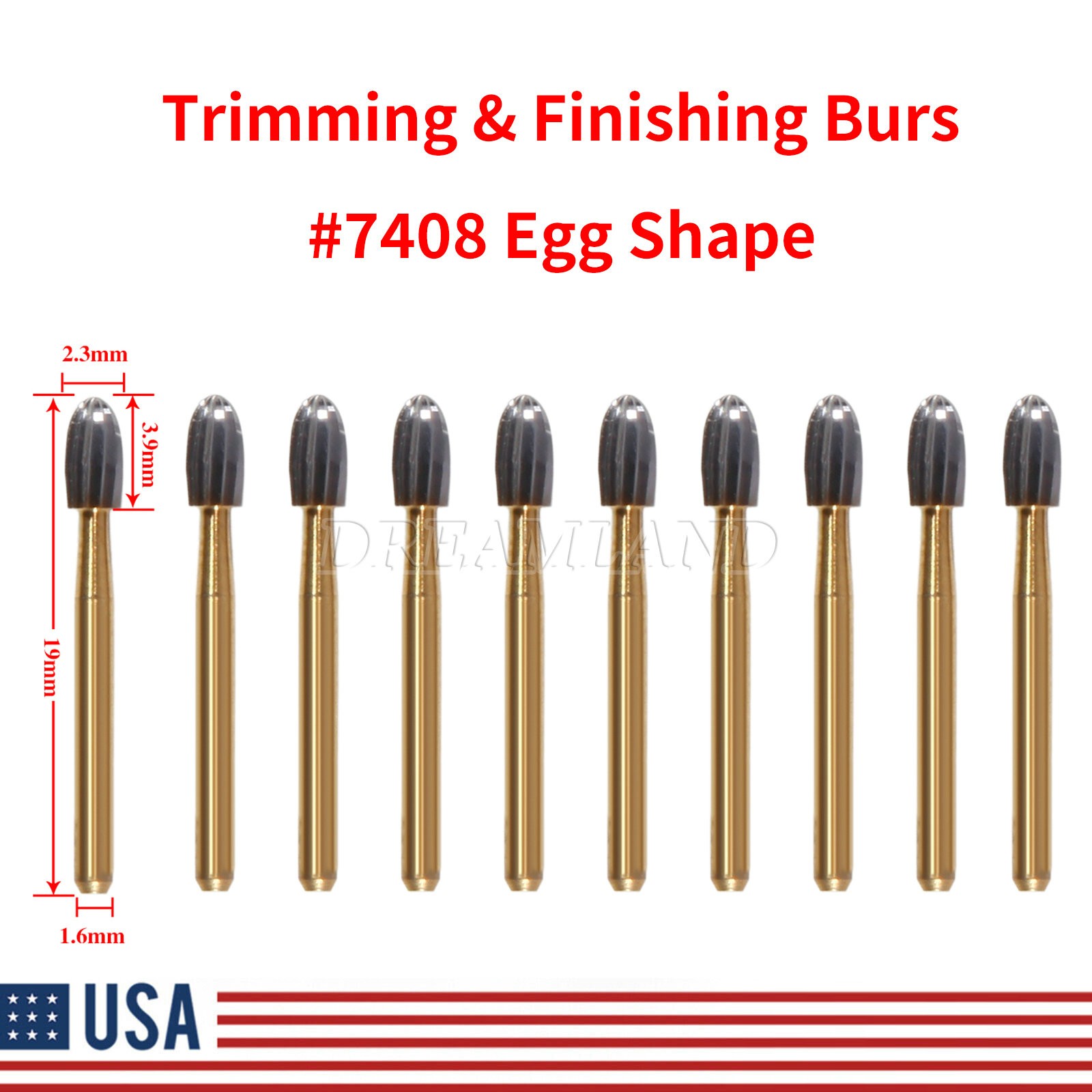 NEW Dental Trimming & Finishing Football Carbide Burs #7408 T&F 12 Bladed 10Pcs