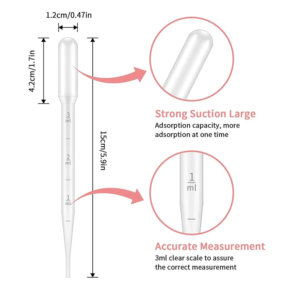 100pcs Disposable Plastic Pipettes: 1/2/3/5ml Graduated Transfer Droppers – NEW
