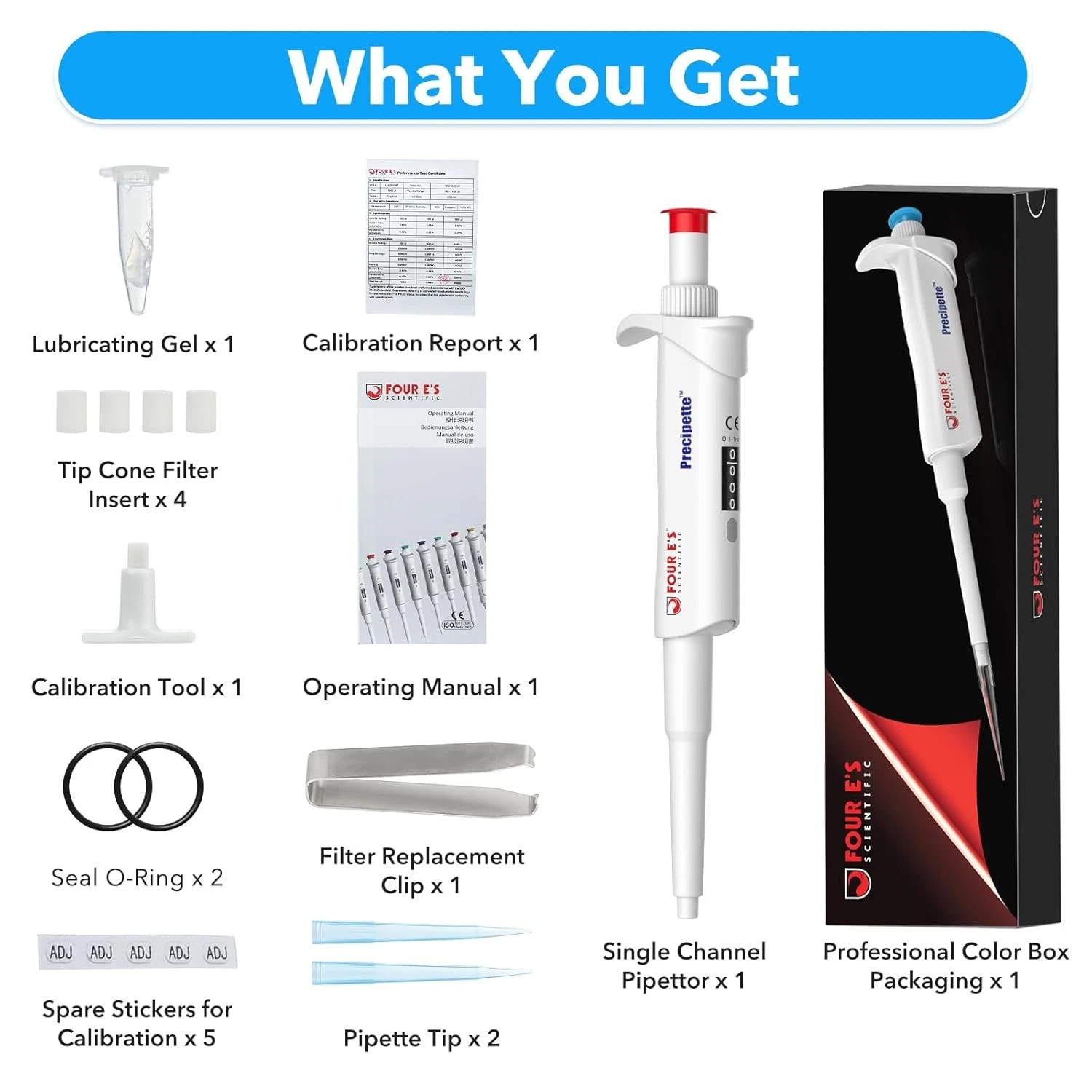 0.1-1000μL Single-Channel Micropipette with Color-Coded Top,9 Specifications,New