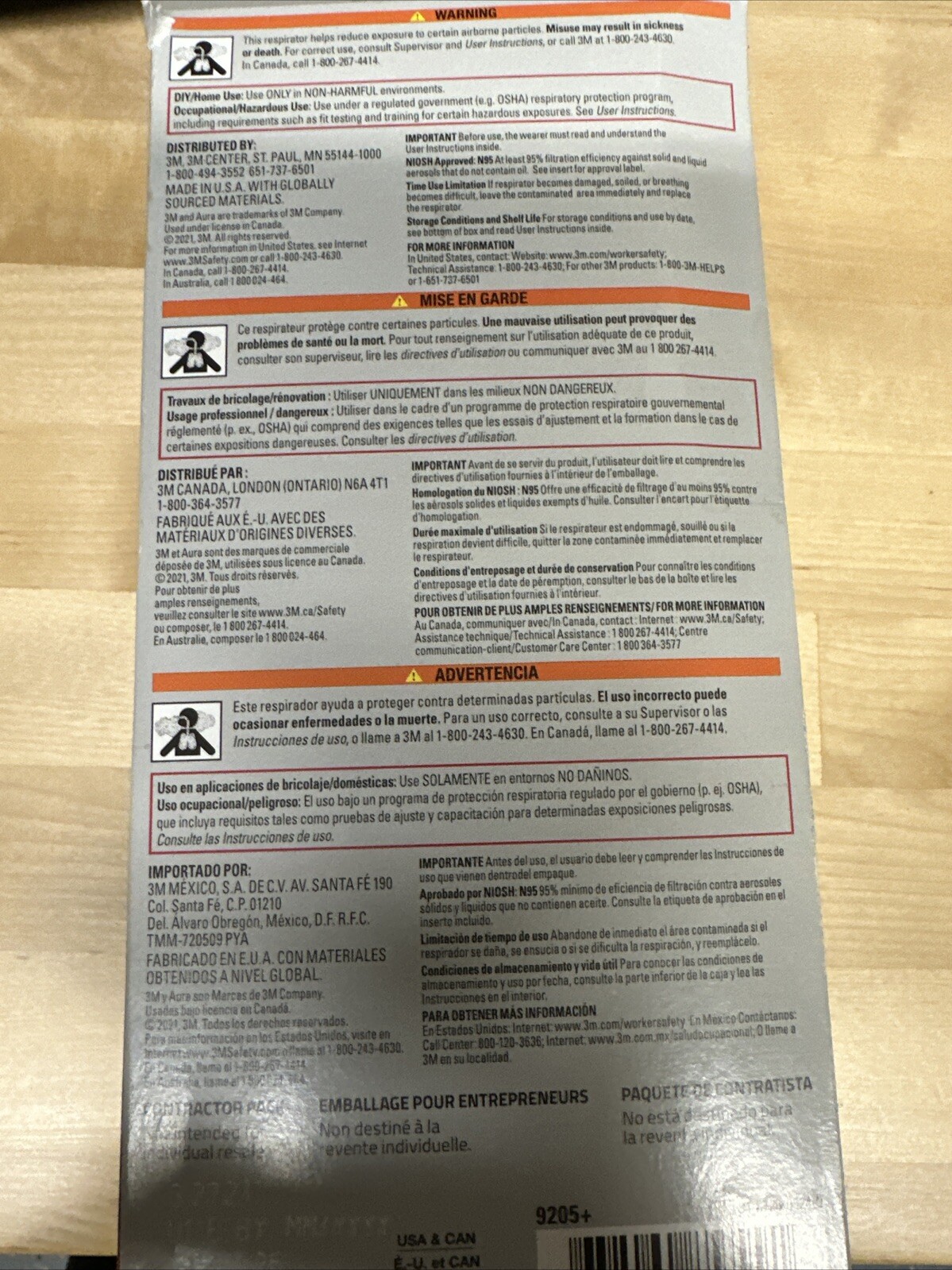 3M Aura 9205+N95 NIOSH Approved Particulate Respirator Disposable Pack of 9