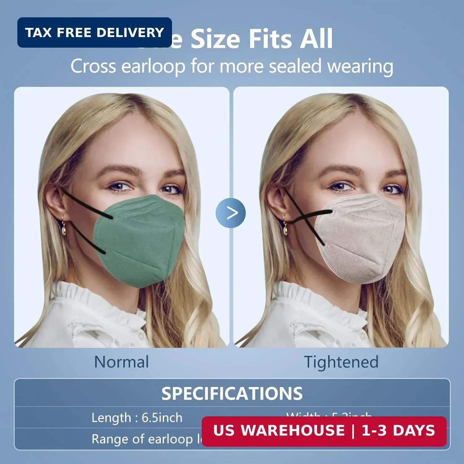 HUHETA 50 Packs KN95 Face Mask 5-Ply Breathable & Comfortable Filter Safety Mask