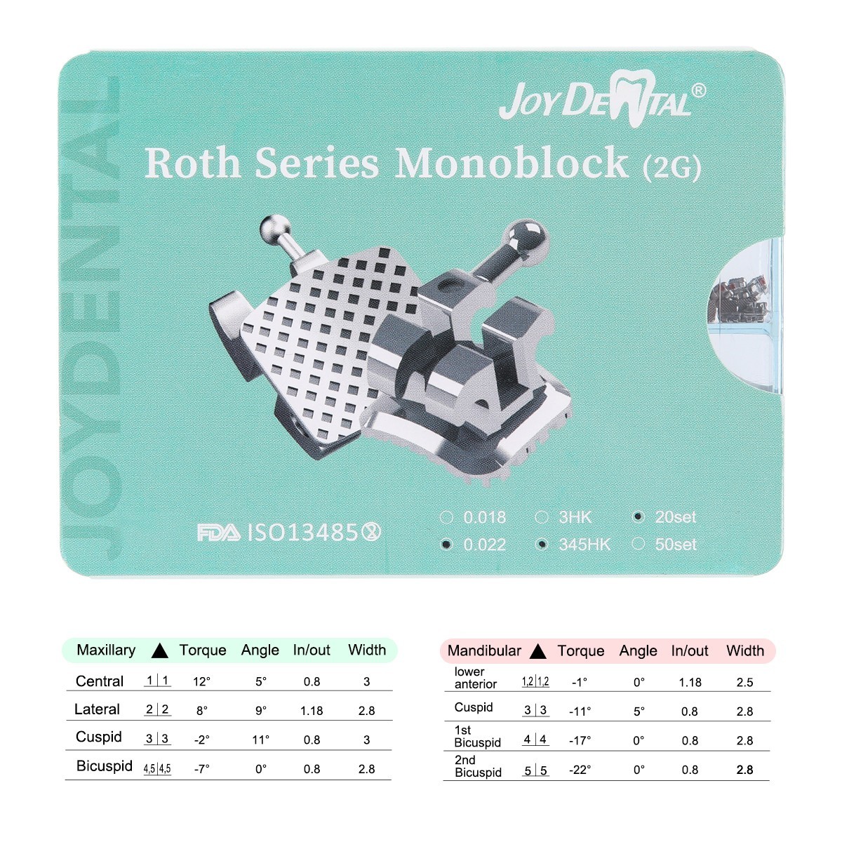 20Sets Dental Orthodontic MIM Monoblock Brackets Mini Roth 0.022″ Hooks AZDENT