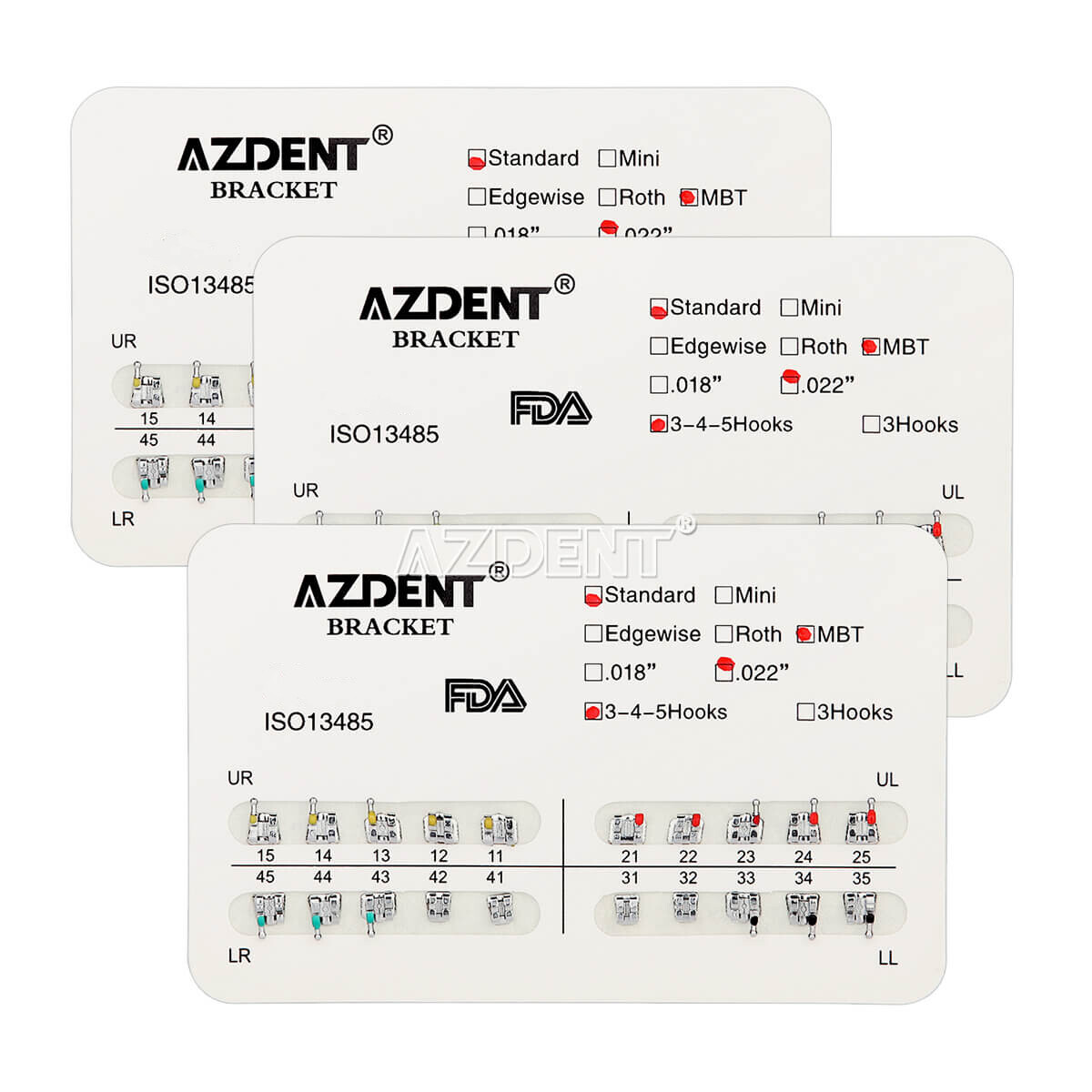 AZDENT Dental Orthodontic Bracket Braces Standard MBT Slot .022 Hooks 3-4-5