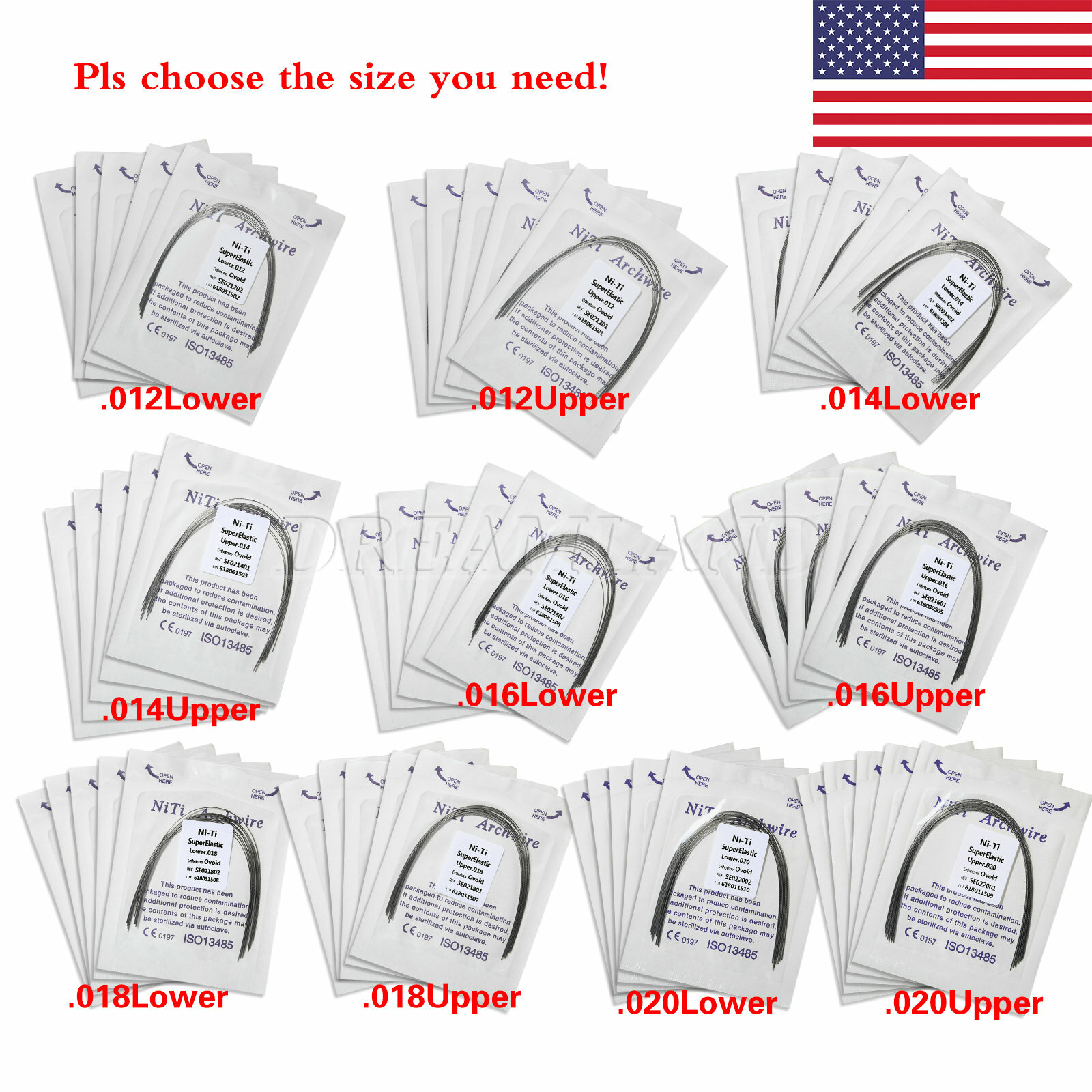 USA All Size Dental Orthodontic Super Elastic Niti Round Arch Wire Ovoid Form