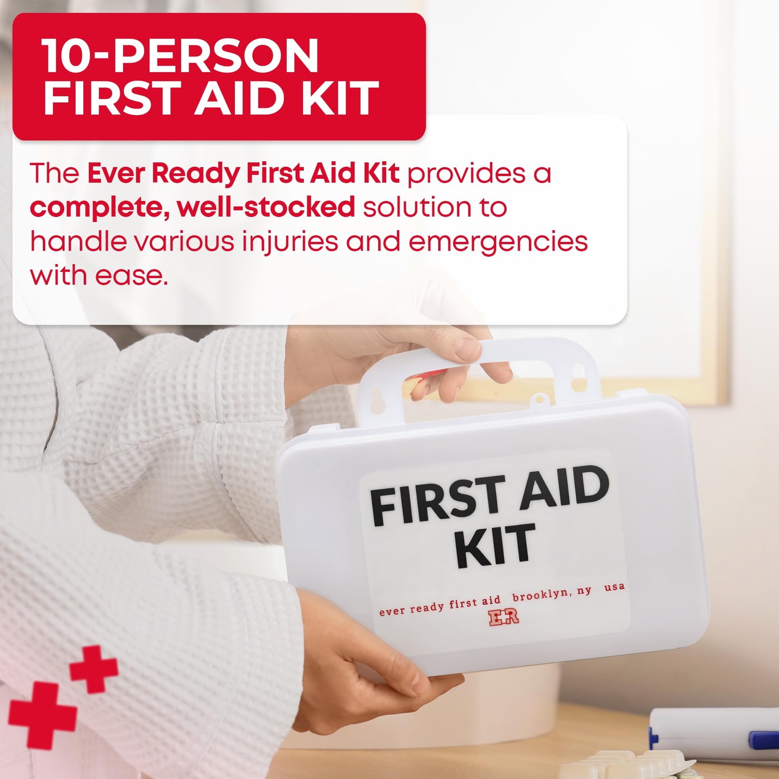 10 Person First Aid Kit – OSHA and ANSI Class A Compliant, Fully stocked…