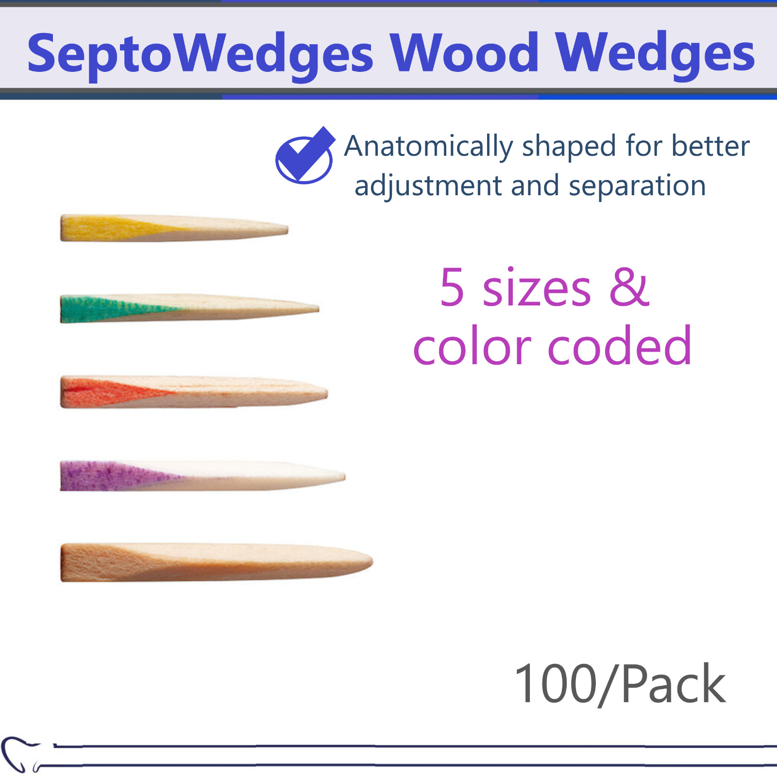Dental Wood Wedges SeptoWedges, Assorted or No 1, 2, 3, 4, 5, 100/Pack, 5 Sizes