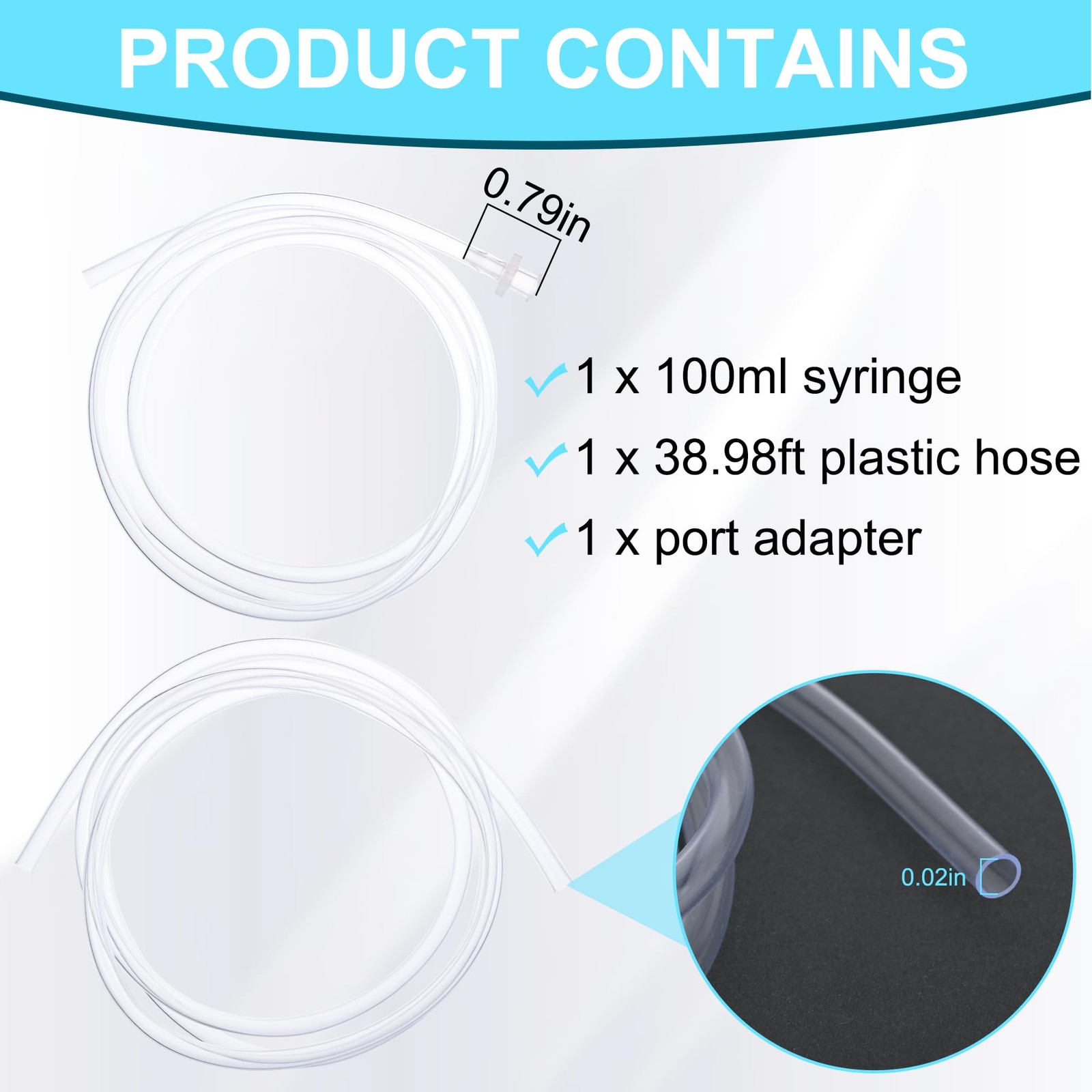2 Pack 100ml Luer Lock Syringe with 39″ Tube, 100cc Large Plastic