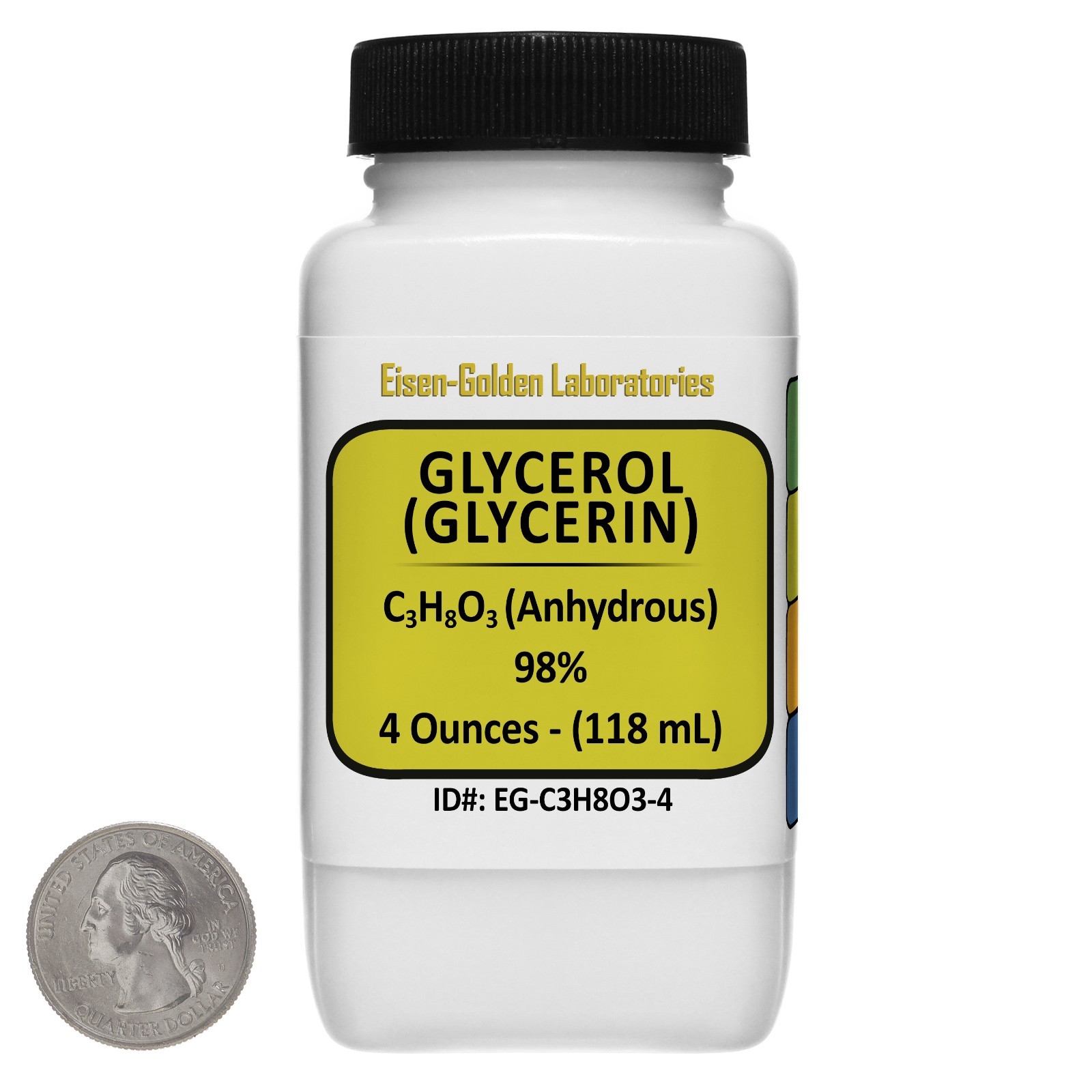 Glycerol [C3H8O3] 98% AR Grade Fluid 4 Oz in a Space-Saver Bottle USA