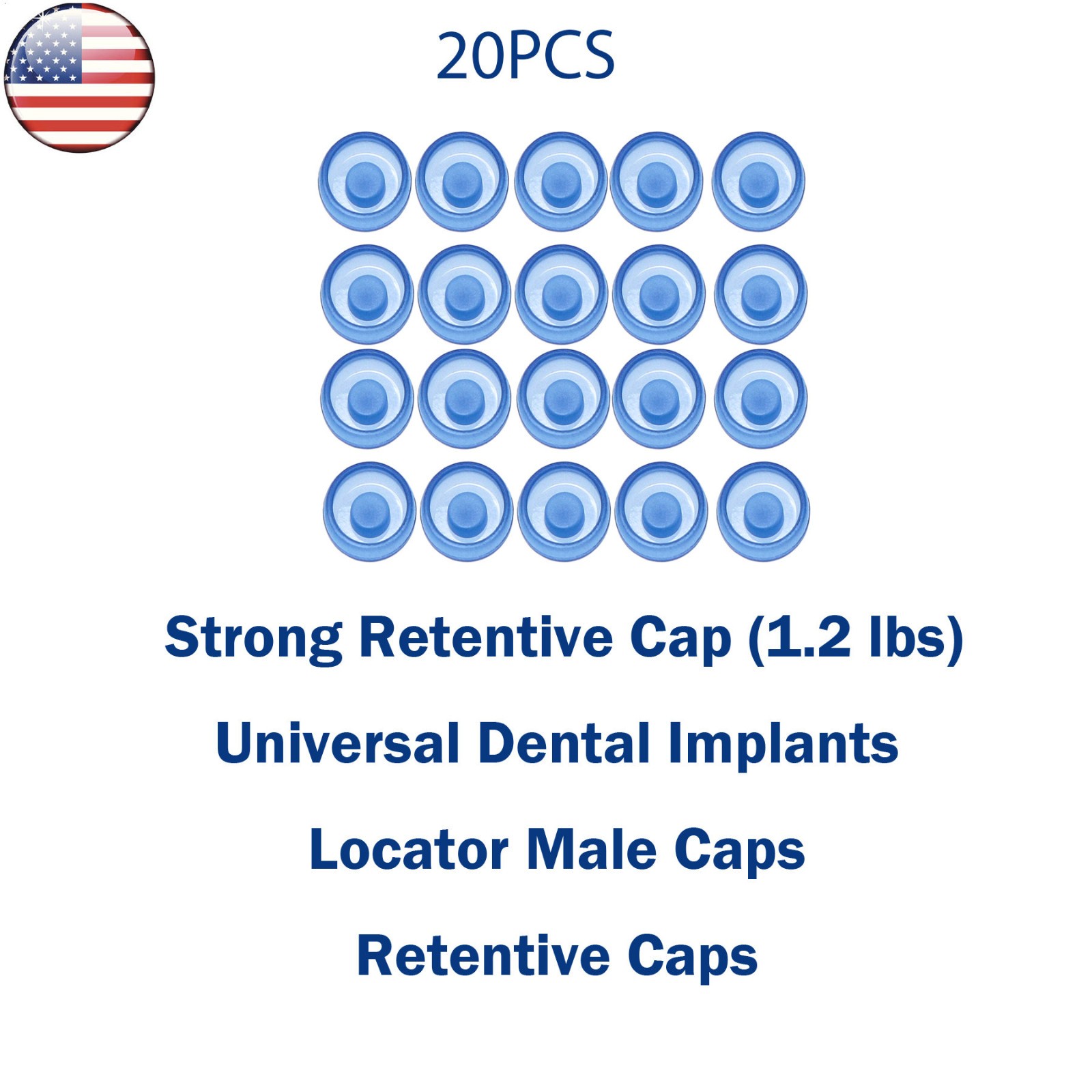 US 1.2lbs Strong Retentive Overdenture Male Caps Blue Xtra-Soft Retentive Cap