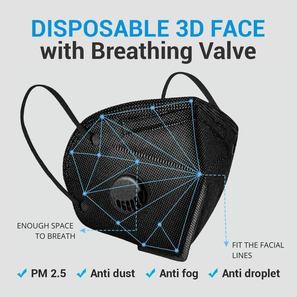 10/50/100 Pcs Black KN95 Protective 5 Layer Face Mask BFE 95% Disposable Masks
