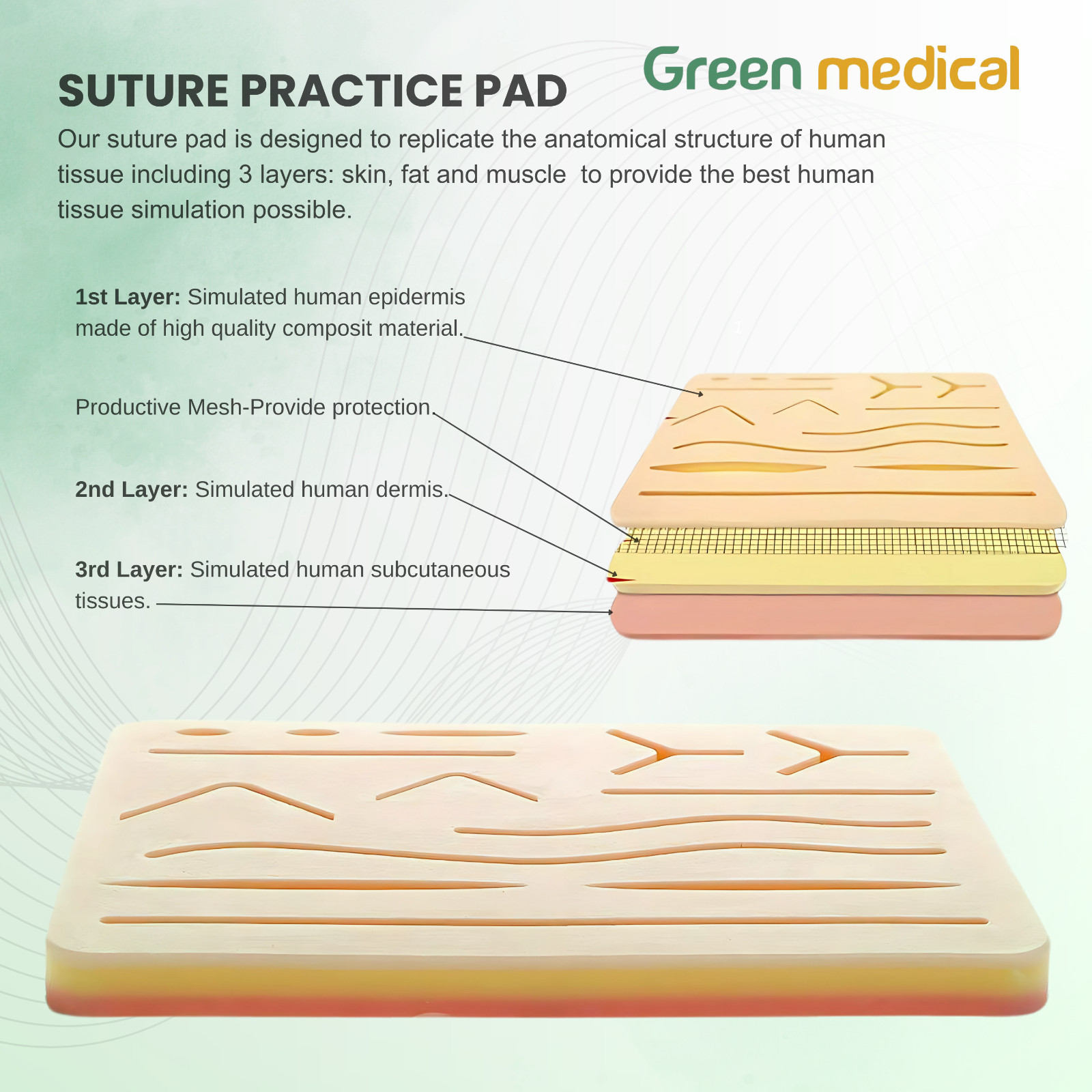 Silicon Suture practice pad G13 with 3 durable skin layers