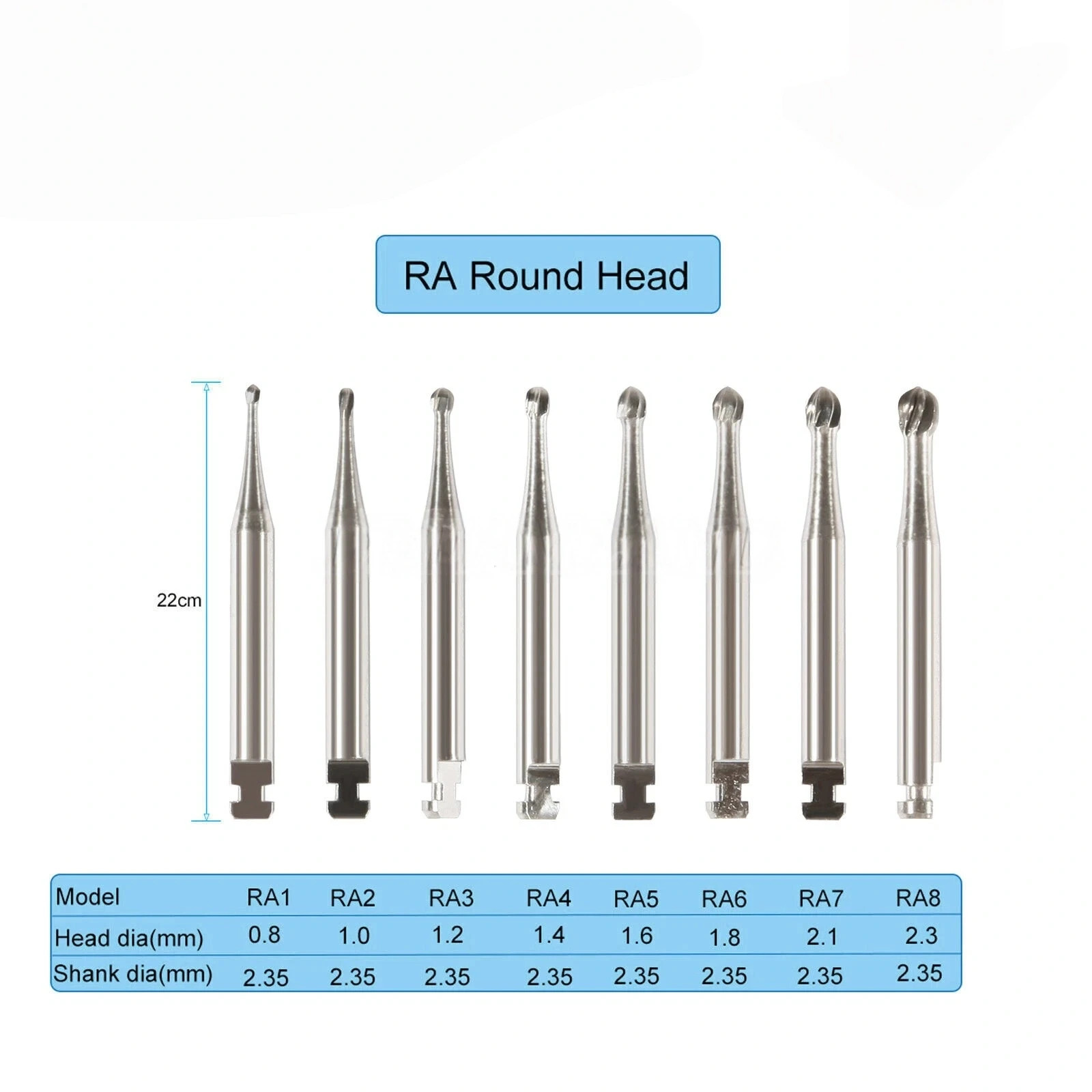 5Pcs/Box Dental Round Carbide Bur for Low Slow Speed Latch Type RA 1# – 8# Burs