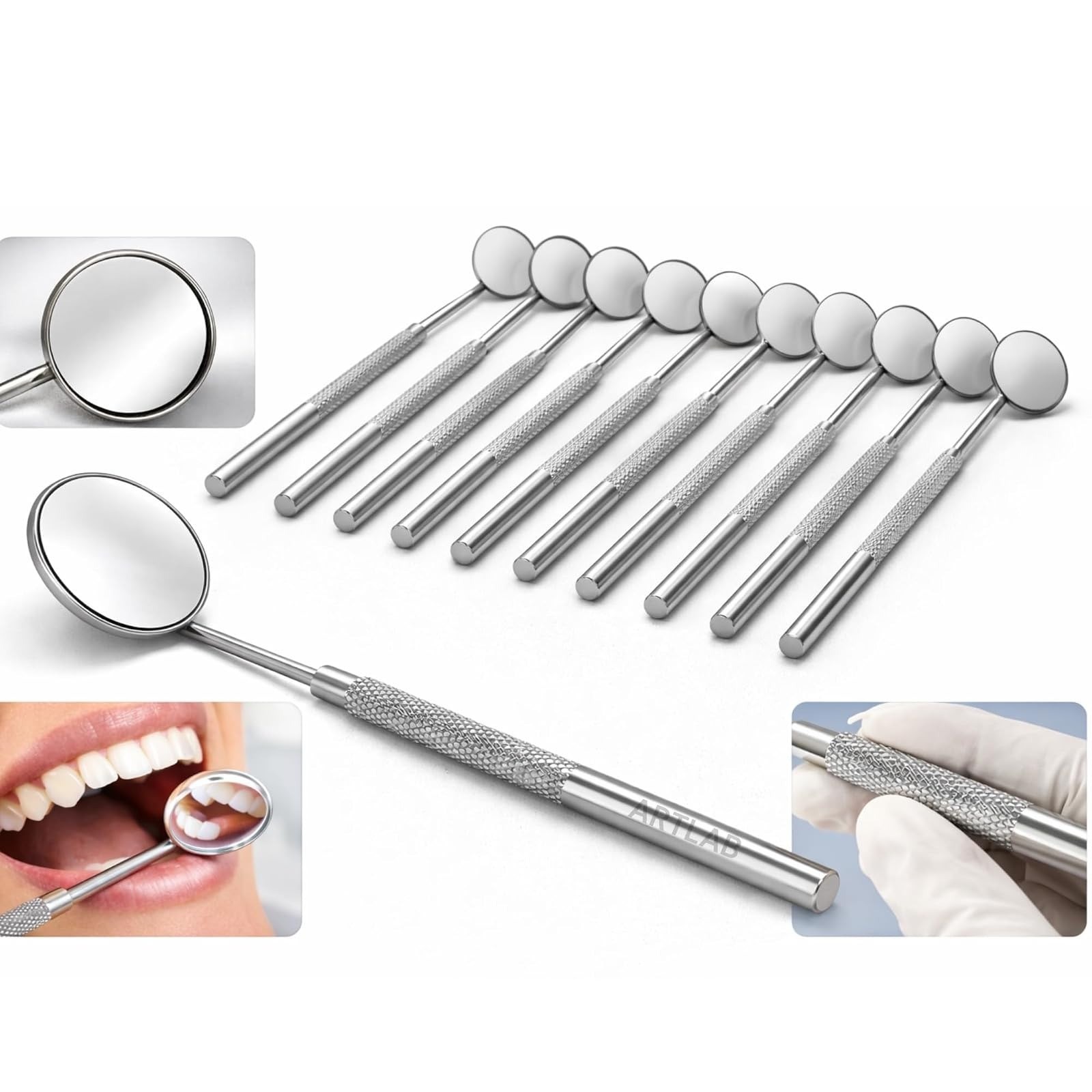 Premium Dental Mouth Mirror #5 with Handle Stainless Steel – 10 Pack
