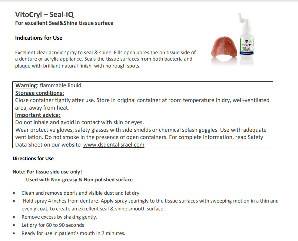 Denture and any Acrylic Seal & Shine VITO-CRYL SEAL – IQ – 1 fl.oz / 30 ml