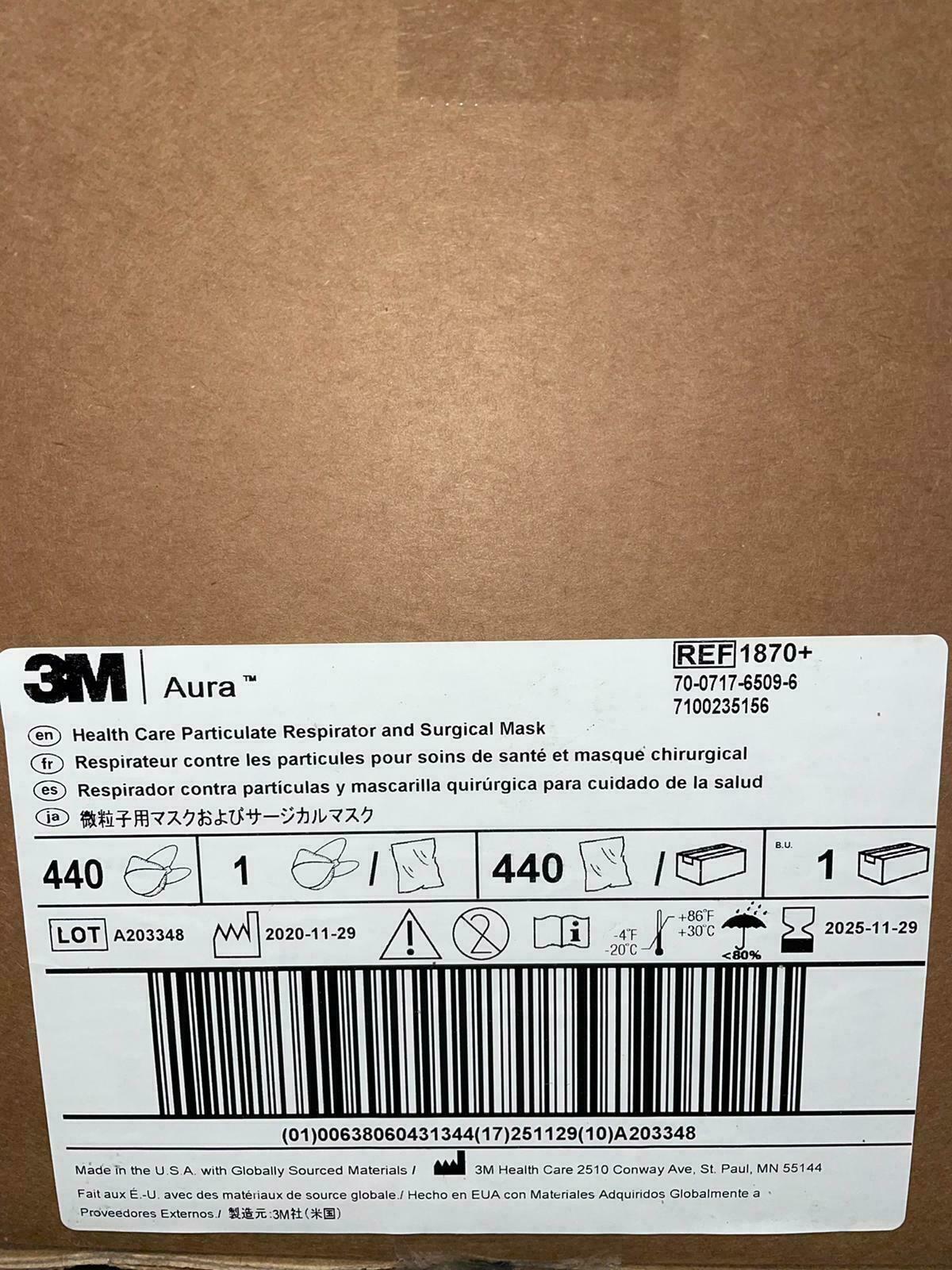 20/Pk 3M™ Aura 1870+ N95 Particulate Respirator Disposable Protective Mask NIOSH