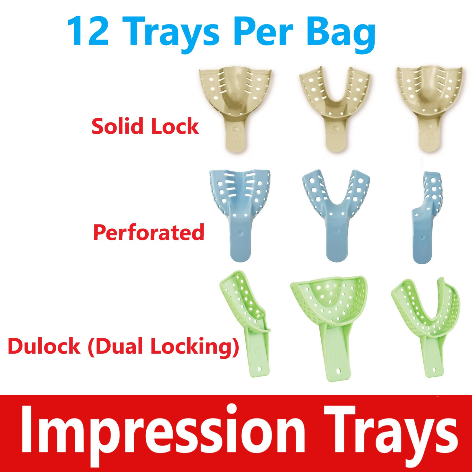 Dental VPS Impression Trays Perforated Autoclave ALL TYPES (CHOOSE SIZE & PACK)