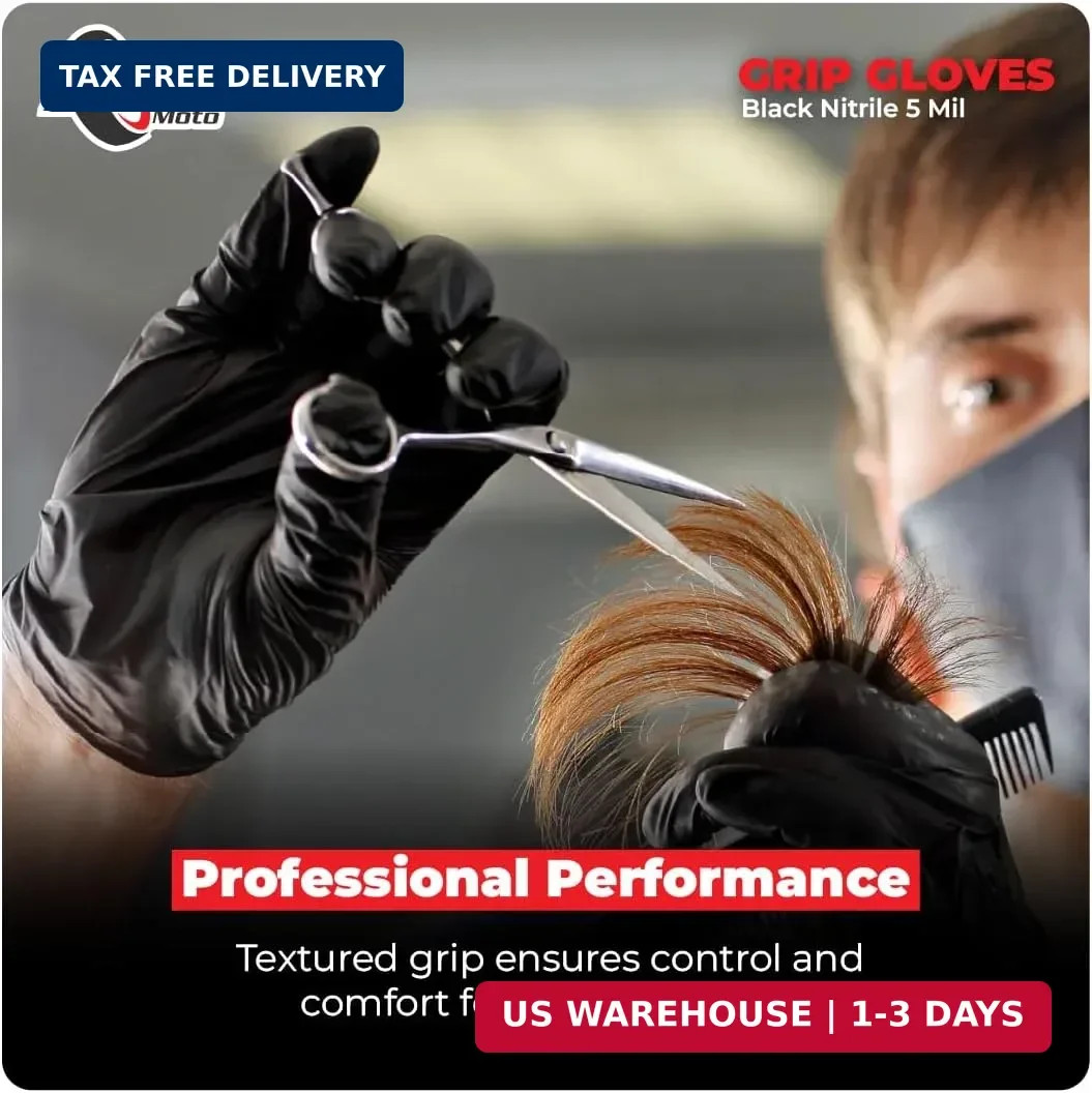 Grip Black Nitrile Gloves 5mil Latex-Free, Powder-Free, Micro-Textured for Repai